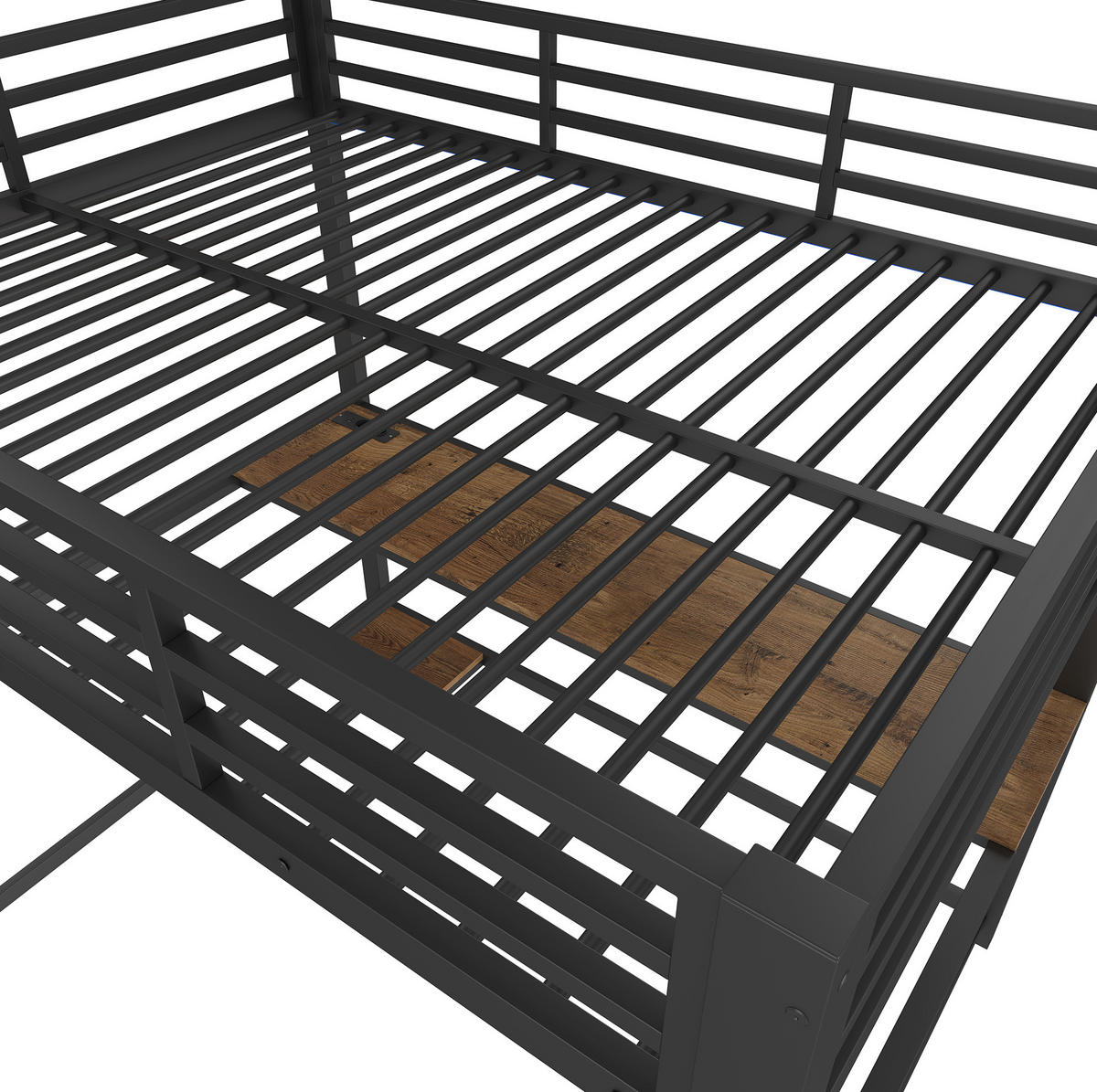 HOCHBETT 140/200 cm in Schwarz – mit Schreibtisch, Treppe und LED-Licht - Schwarz, Metall (140/200cm) - BEAOK