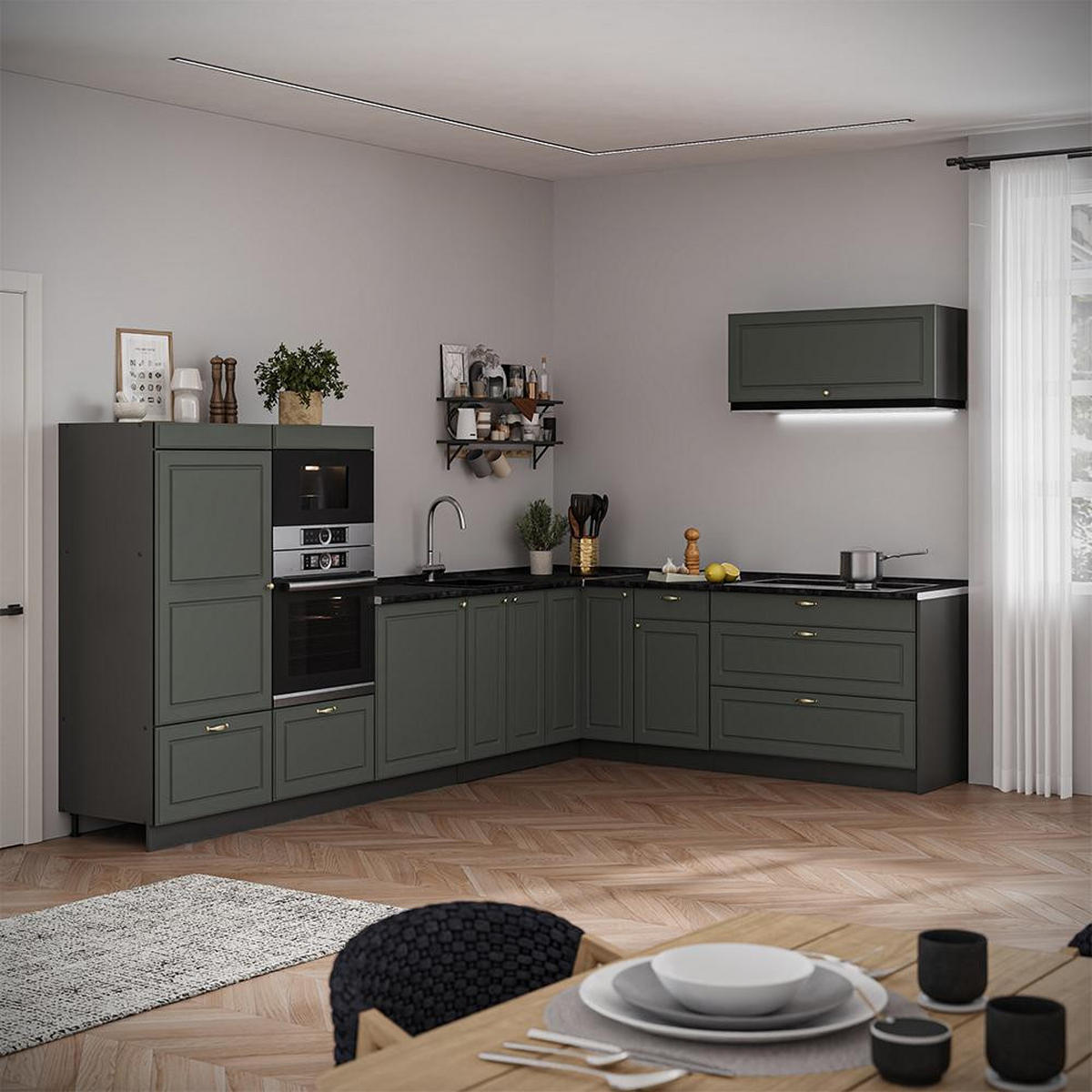 HÄNGESCHRANK Fame-Line, Grün-Gold Landhaus/Anthrazit, 100 cm - Anthrazit/Grün, Holzwerkstoff (100/40/34.1cm) - Vicco