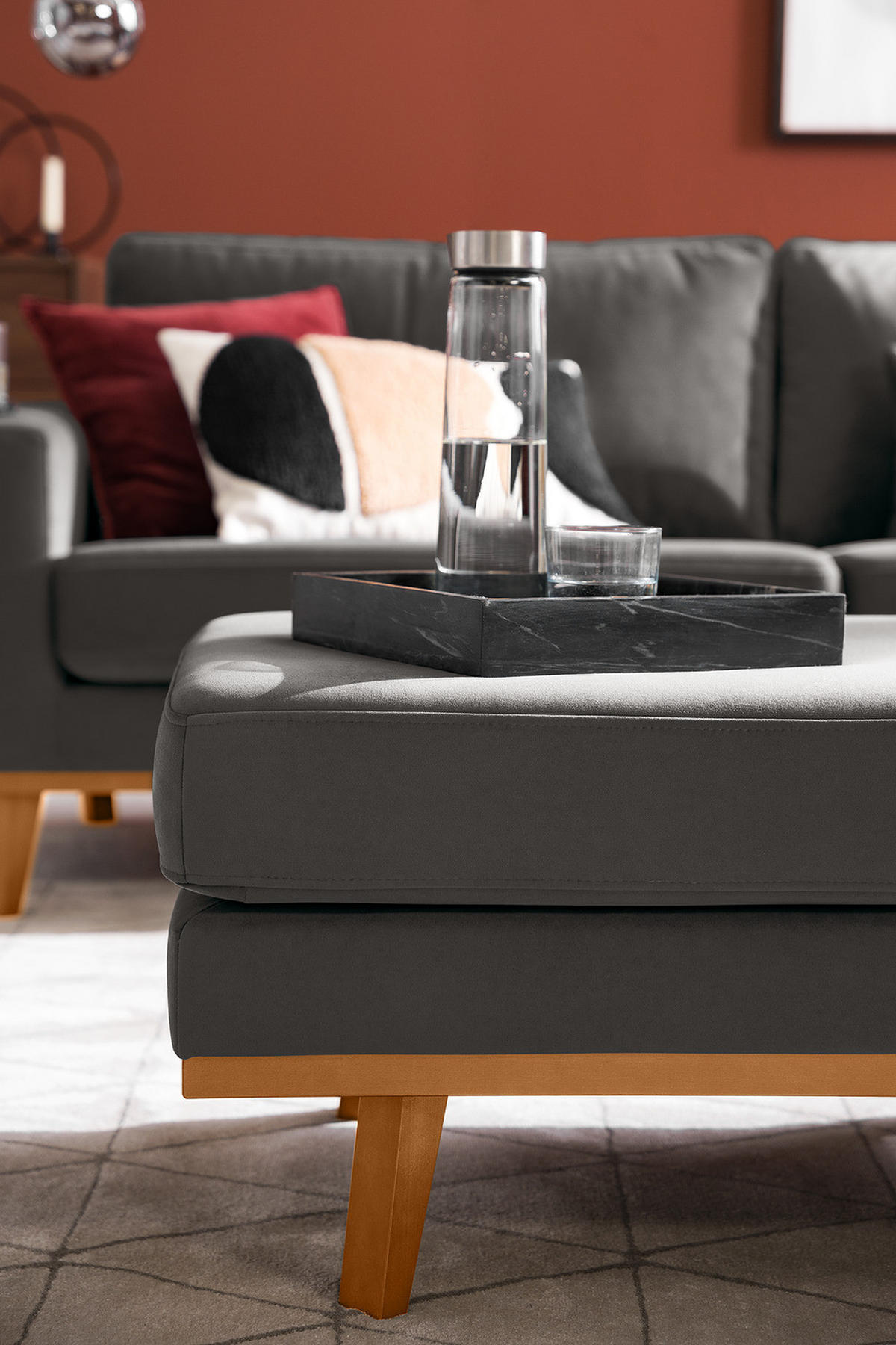 POLSTERHOCKER - Dunkelgrau/Buchefarben, Buchenholz/Textil (85/43/60cm) - home24