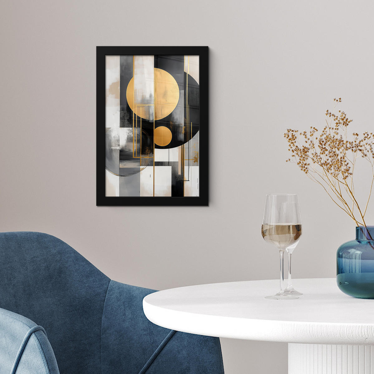 GERAHMTES BILD Abstrakt - Gold - Silber - Formen - Ästhetisch - Modern 20x30 cm - Goldfarben, Papier (20/30cm) - MuchoWow