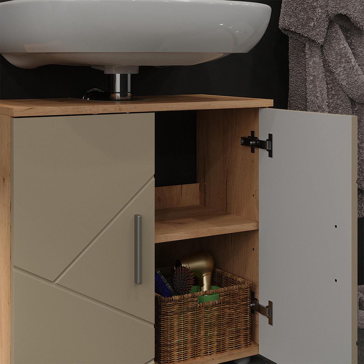 WASCHBECKENUNTERSCHRANK Irma Goldkraft Eiche 60 x 59 cm - Honigeiche/Beige, Holzwerkstoff (60/59/30cm) - Vicco