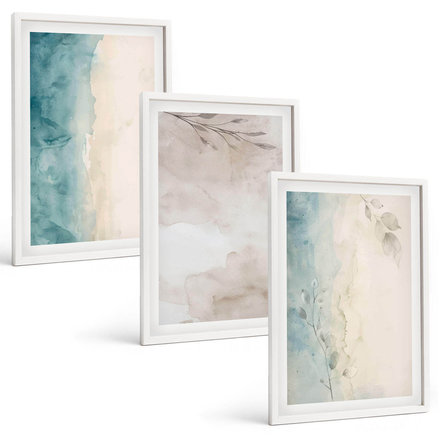 BILDER SET 3er Set - 40x60 cm Weißer Rahmen - Feine Aquarelltexturen - Weiß, Kunststoff (40/60cm) - TULUP