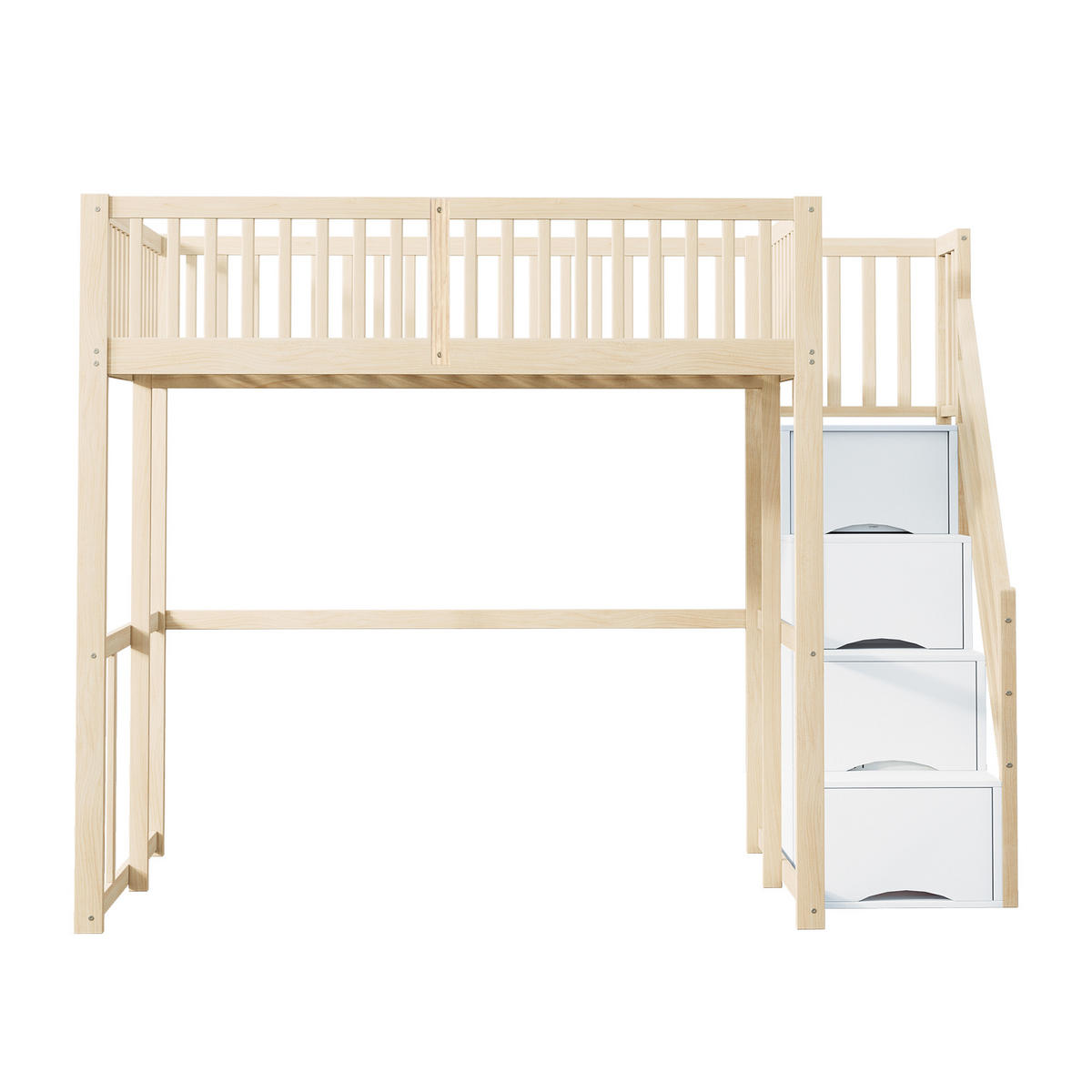 HOCHBETT 140/200 cm in Natur mit Stauraumtreppe und Sicherheitsumrandung - Naturfarben, Holz/Holzwerkstoff (140/200cm) - CHICFURN