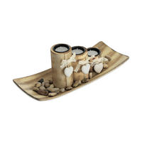 TEELICHTHALTER - Hellbraun, Holzwerkstoff/Stein (13cm) - Relaxdays