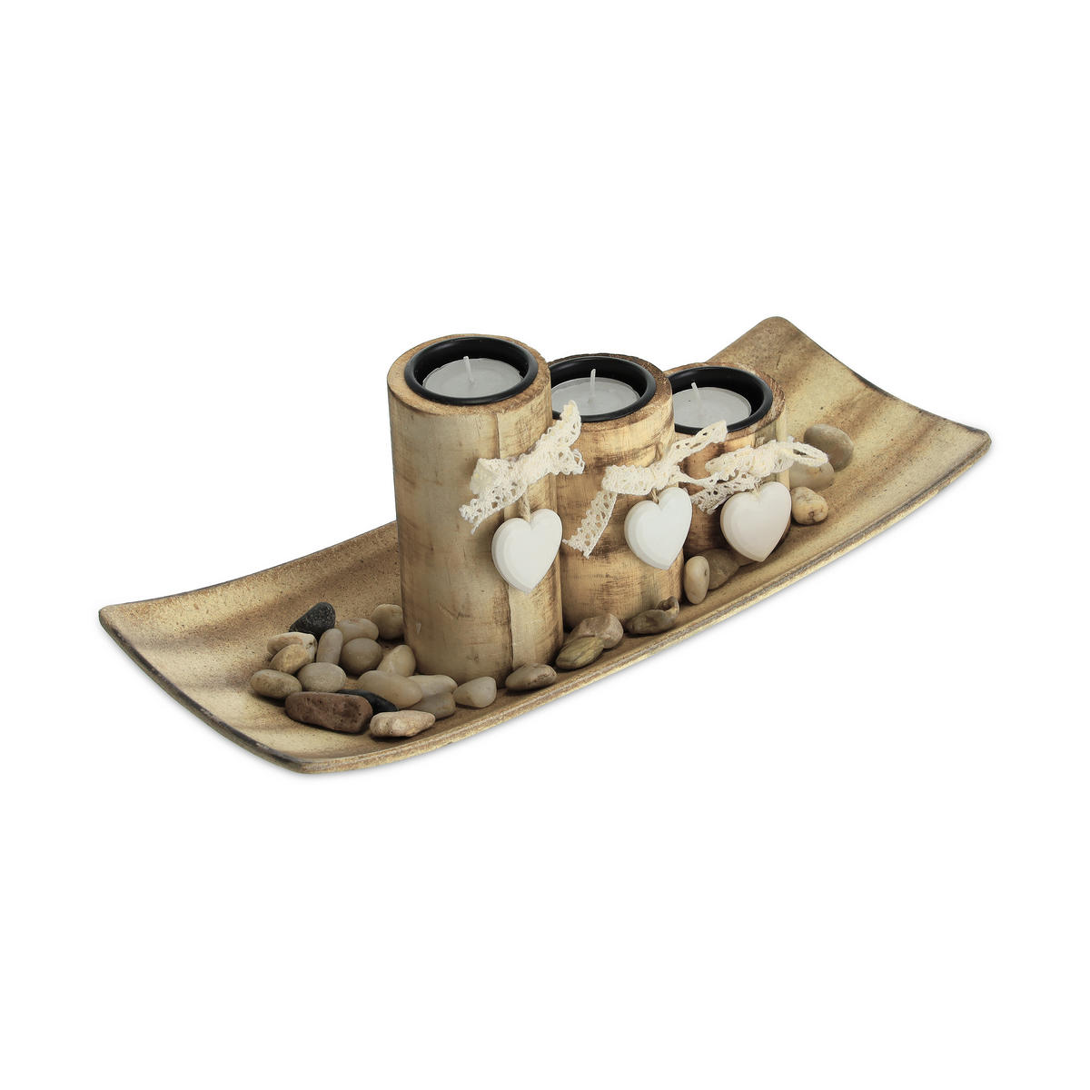 TEELICHTHALTER - Hellbraun, Holzwerkstoff/Stein (13cm) - Relaxdays