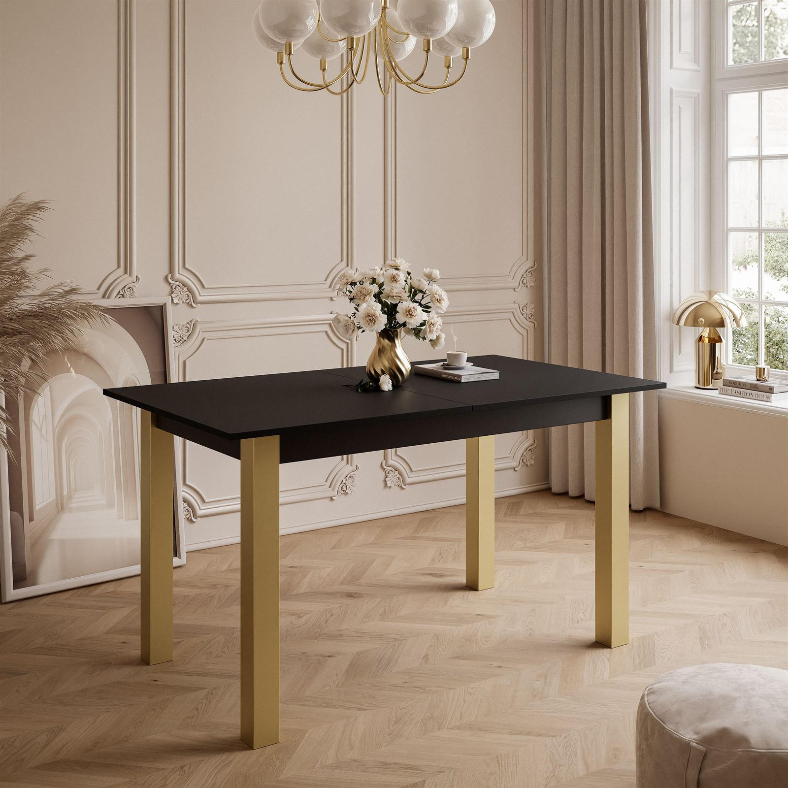 ESSTISCH ARTON GOLD ausziehbarer Tisch 140-195 cm Klapptisch Wohnzimmer - Goldfarben/Schwarz, Holzwerkstoff/Metall (140/80/77cm) - Lookway