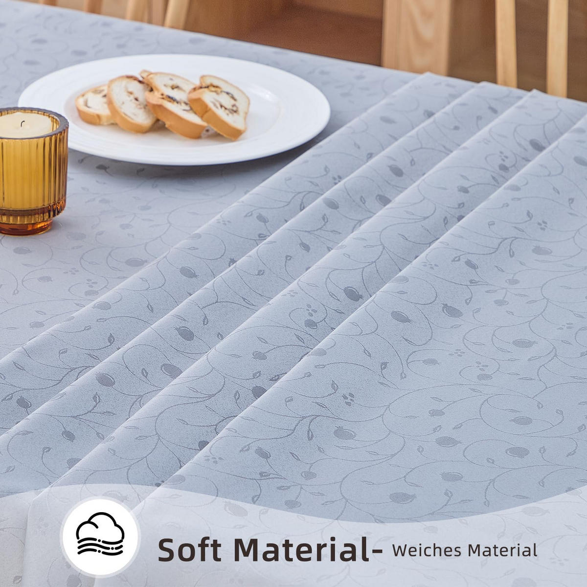 TISCHDECKE Abwaschbar Ornamente Rechteckig 140 x 240 cm Tischtuch Tafeldecke Kratzfest aus Polyester, Hellgrau - Hellgrau, Textil (140/240cm)