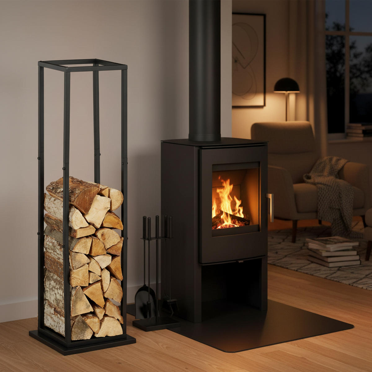 KAMINHOLZREGAL - Schwarz, Metall (35/121/35cm) - Relaxdays