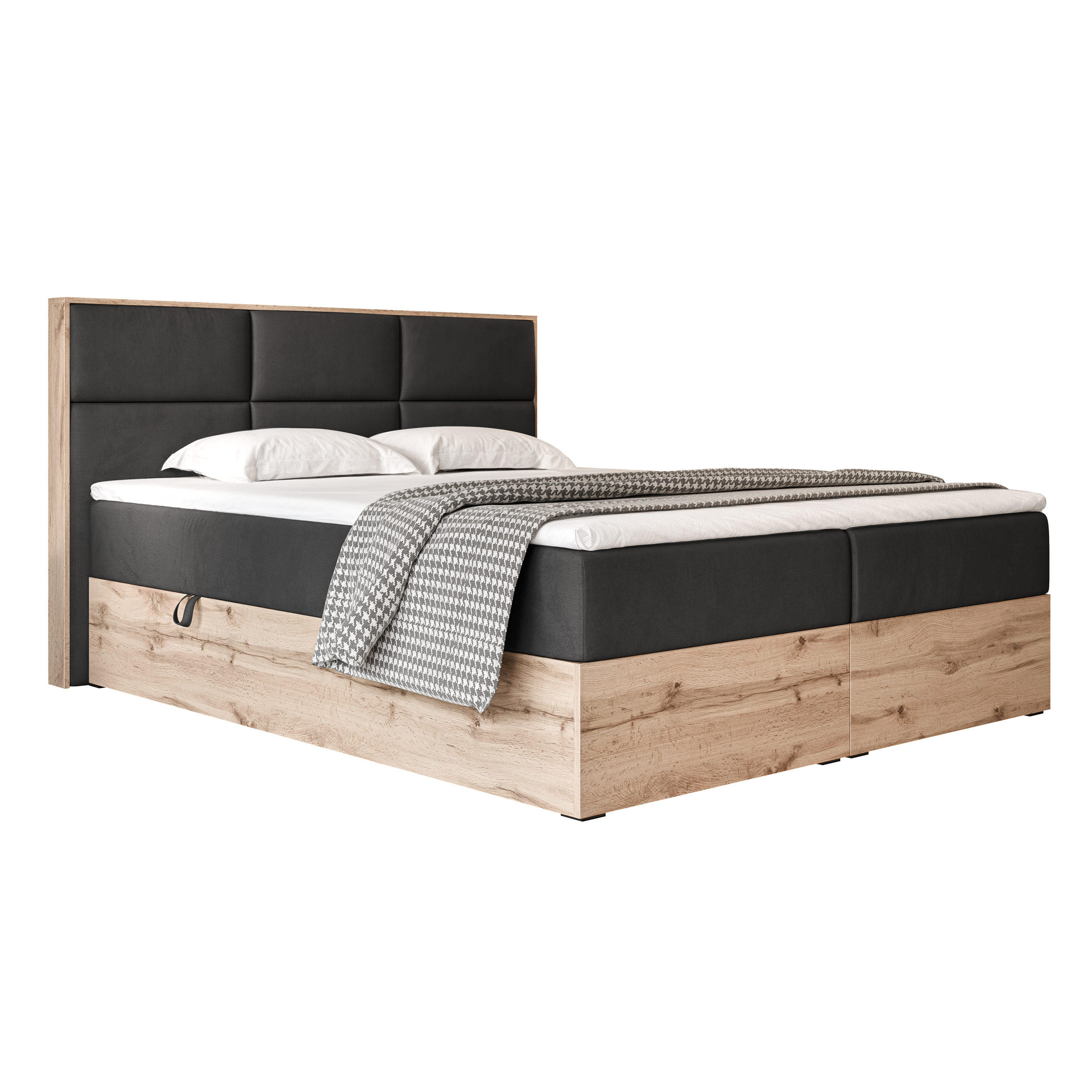 BOXBETT LAVIO 200/200 cm, in Schwarz, mit Matratze und Topper - Schwarz, Holzwerkstoff/Textil (200/200cm) - Idohome