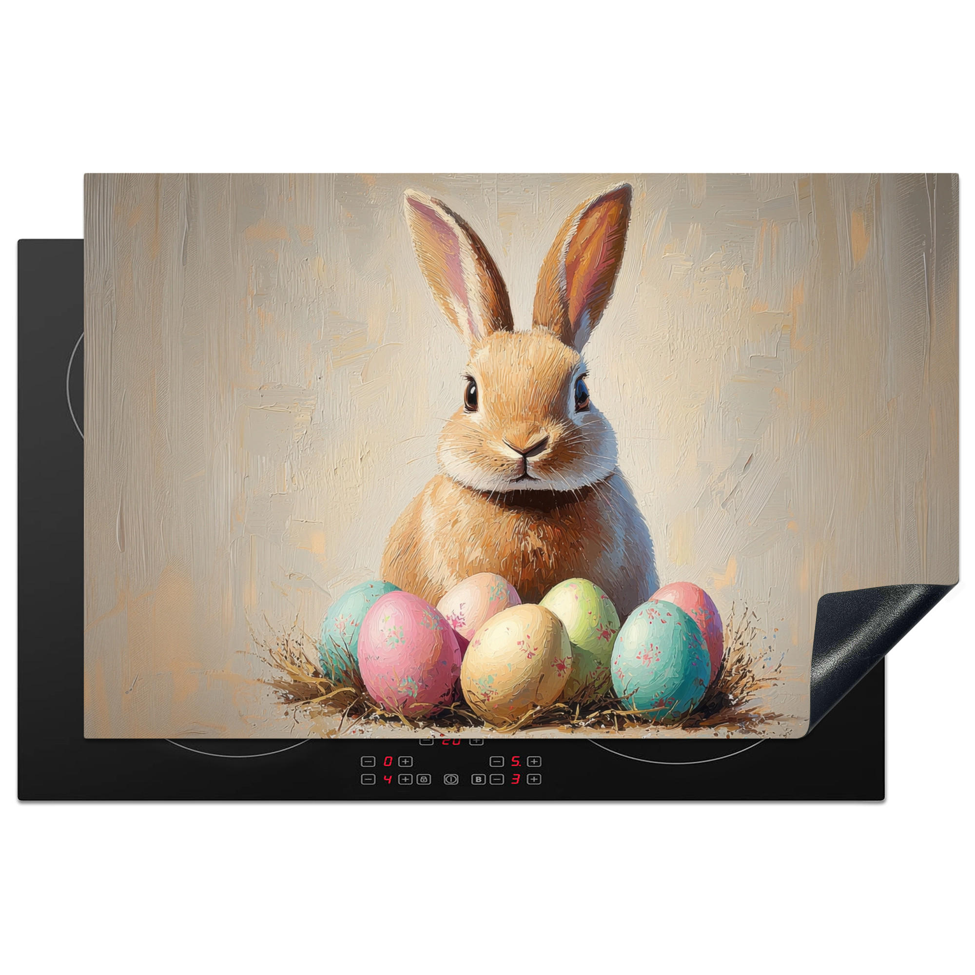 HERDABDECKPLATTE Osterhase - Pastell - Eier Induktionsschutz 81.6x52.7 cm - Beige, Kunststoff (81.6/52.7/0.2cm) - MuchoWow