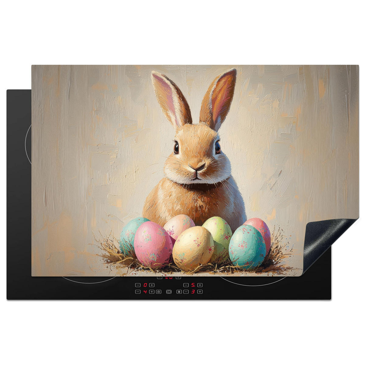 HERDABDECKPLATTE Osterhase - Pastell - Eier Induktionsschutz 81.6x52.7 cm - Beige, Kunststoff (81.6/52.7/0.2cm) - MuchoWow