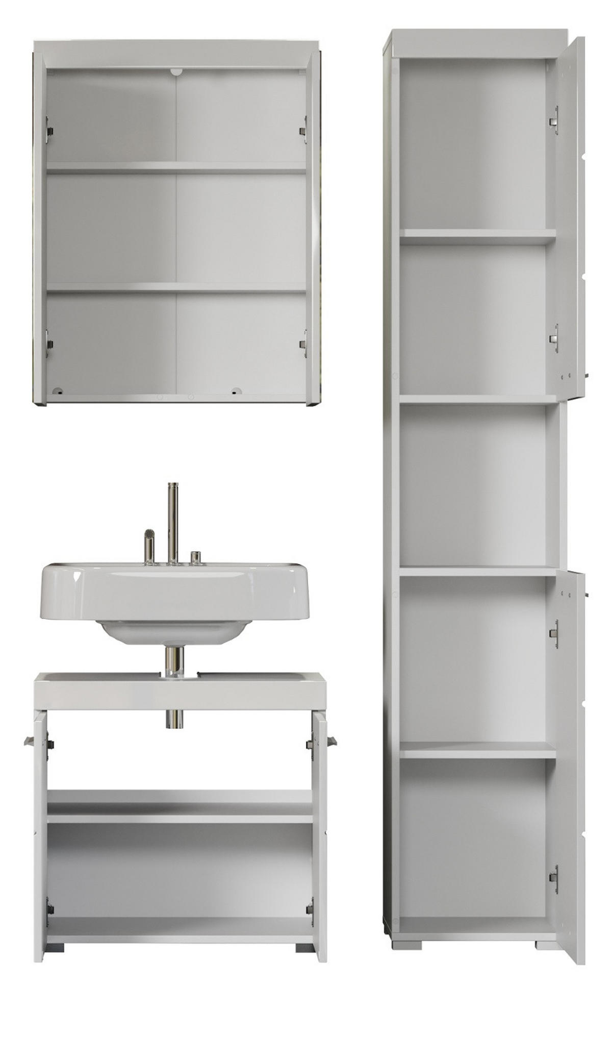 BADMÖBEL-SET weiß Hochglanz 3-teilig 112 x 190 cm, Badkombination mit viel Stauraum - Weiß, Glas/Holzwerkstoff (112/190/34cm) - Top.Furn
