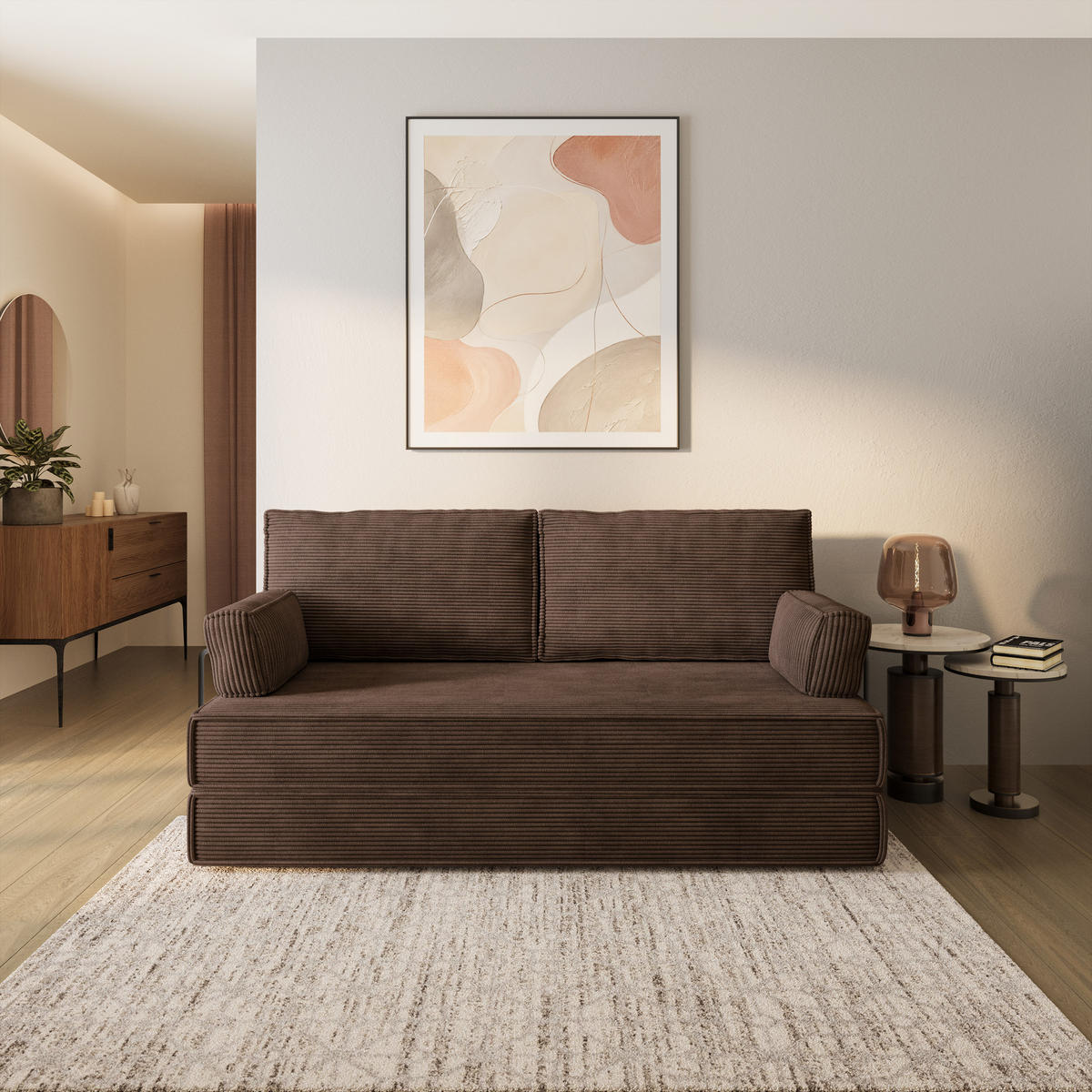 BETTSOFA SILAR aus Schaumstoff Cordstoff Braun Schlaffunktion - Braun, Textil (170/86/80cm) - MASSENO
