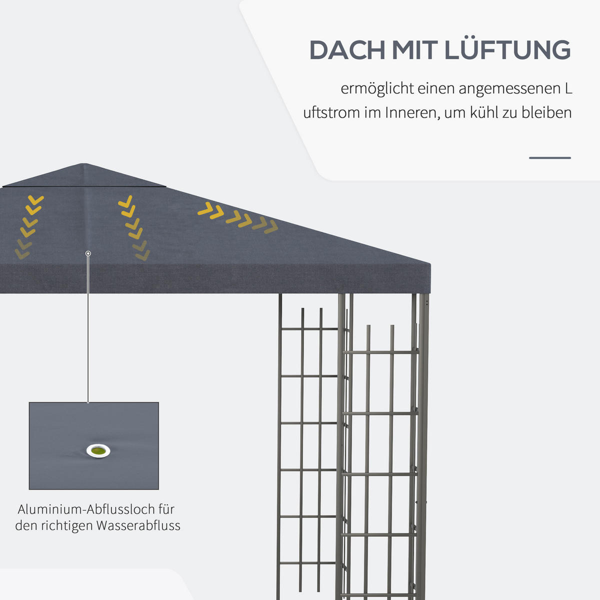PAVILLON, Grau, Stahl, Polyester - Grau, Metall (295/255/295cm) - Outsunny