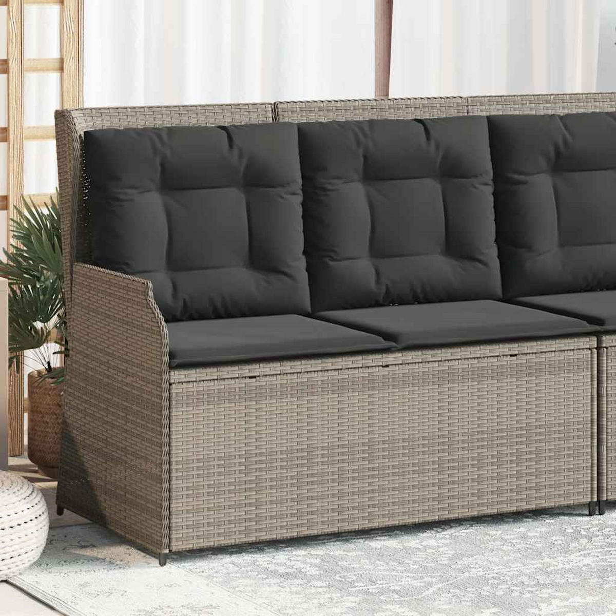 GARTENBANK Verstellbar mit Kissen Hellgrau Poly Rattan - Grau, Kunststoff (95/95/110cm)
