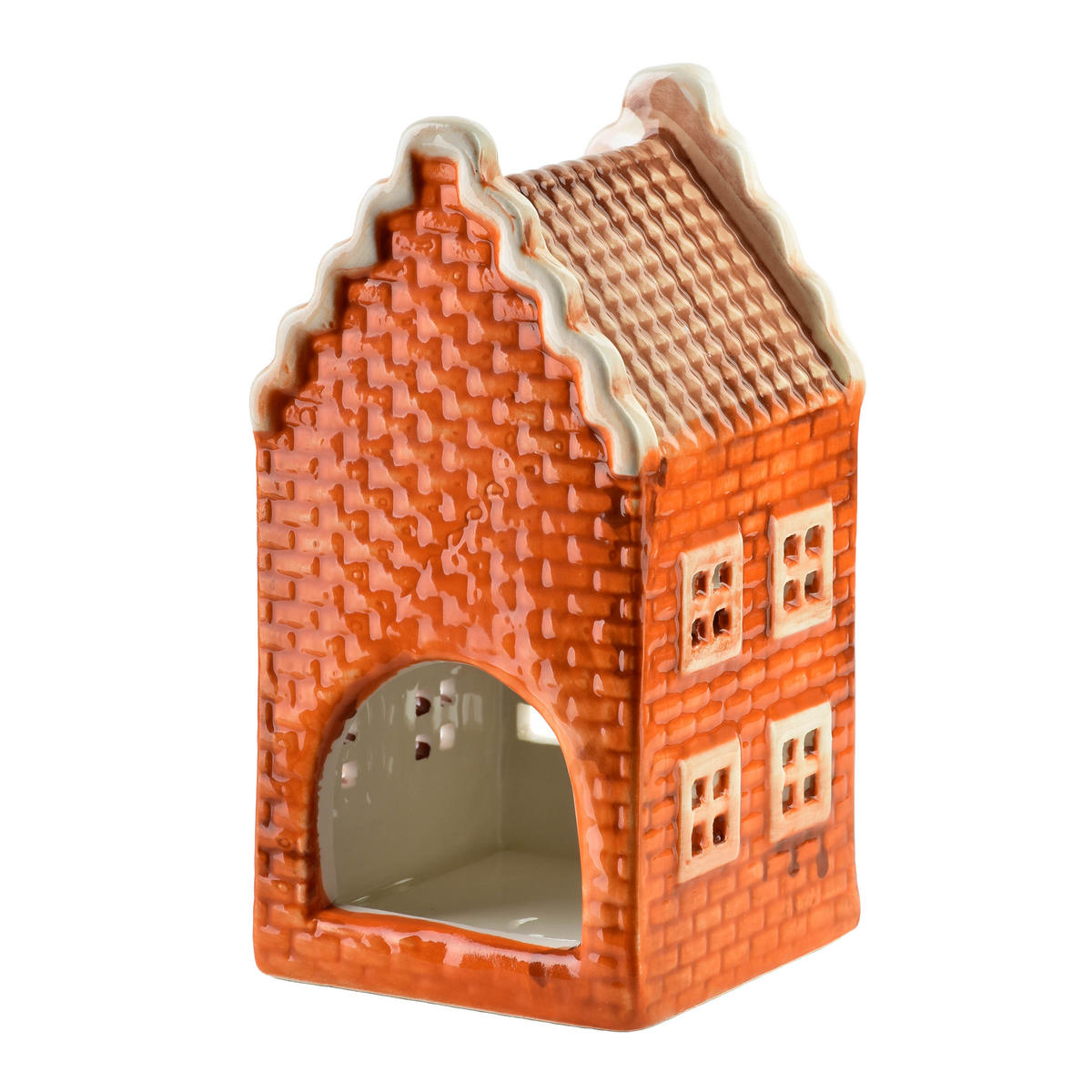 LED-LATERNENHAUS Hytte Orange 7,5x7,5x14,5 cm Keramik - Orange, Keramik (7.5/14.5/7.5cm) - Mondex