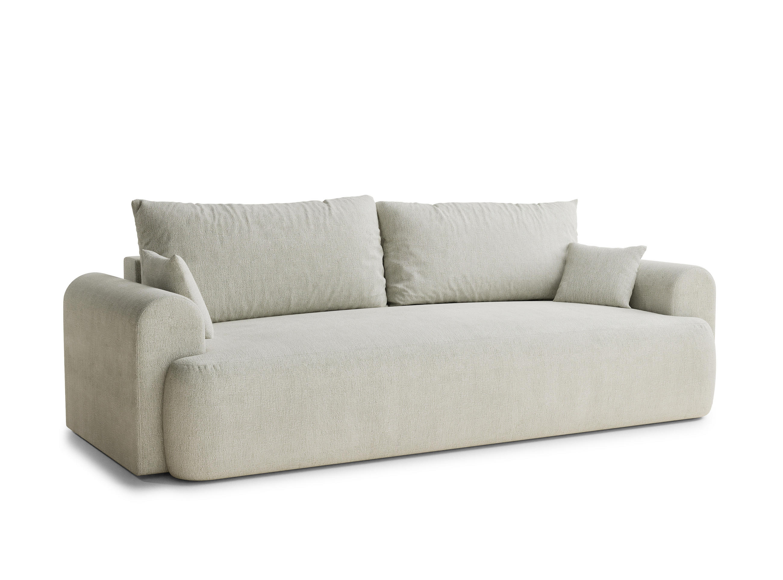 SOFA MIT SCHLAFFUNKTION Toluca Creme Chenille-Stoff - Creme/Schwarz, Holz/Holzwerkstoff (247/69/90cm) - Maison de Reve