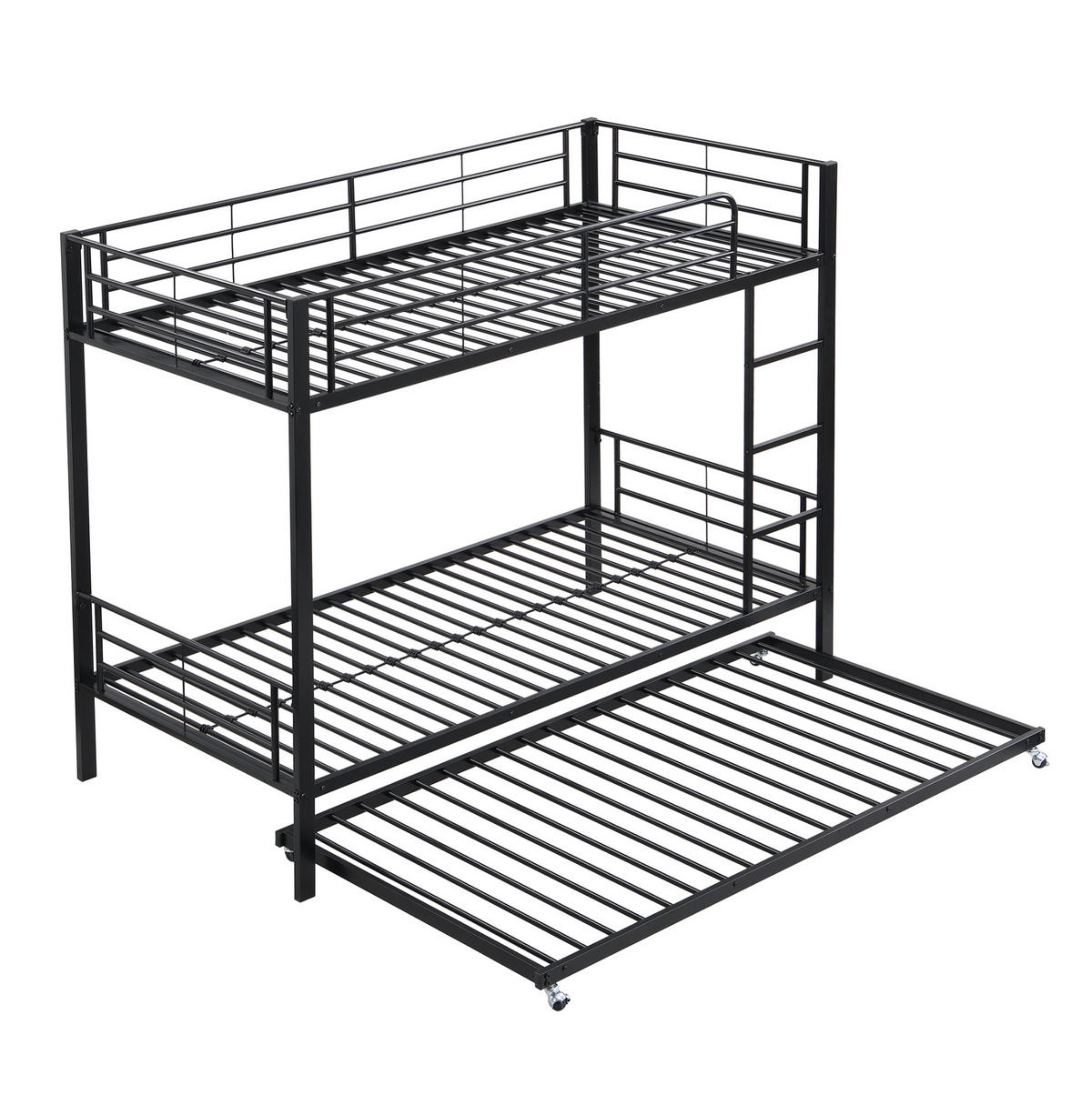 ETAGENBETT 90/200 cm und 90/190 cm schwarz aus Metall mit Ausziehbett - Schwarz, Metall (90/190cm) - OKWISH
