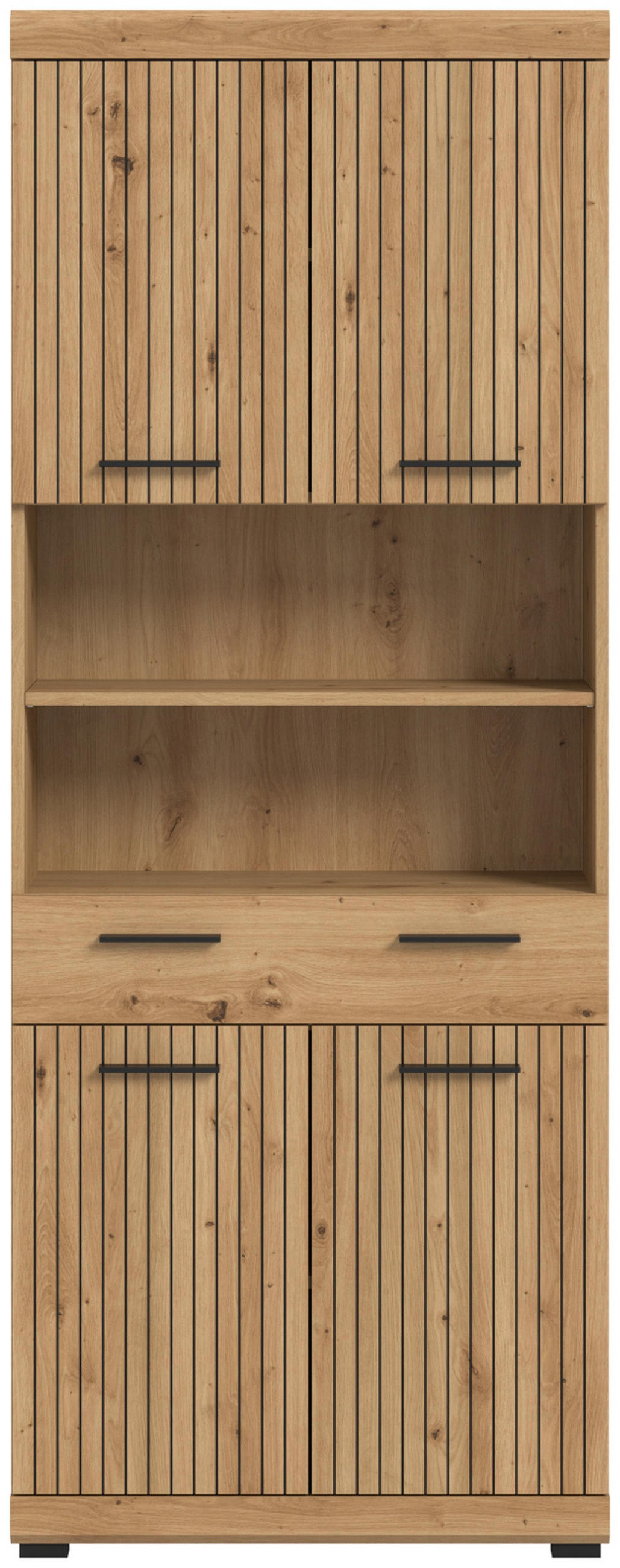 HOCHSCHRANK Eiche Artisan 74 x 191 cm, Badschrank in modernem Design - Schwarz/Eiche Artisan, Holzwerkstoff/Kunststoff (74/191/31cm) - Inn.Furn