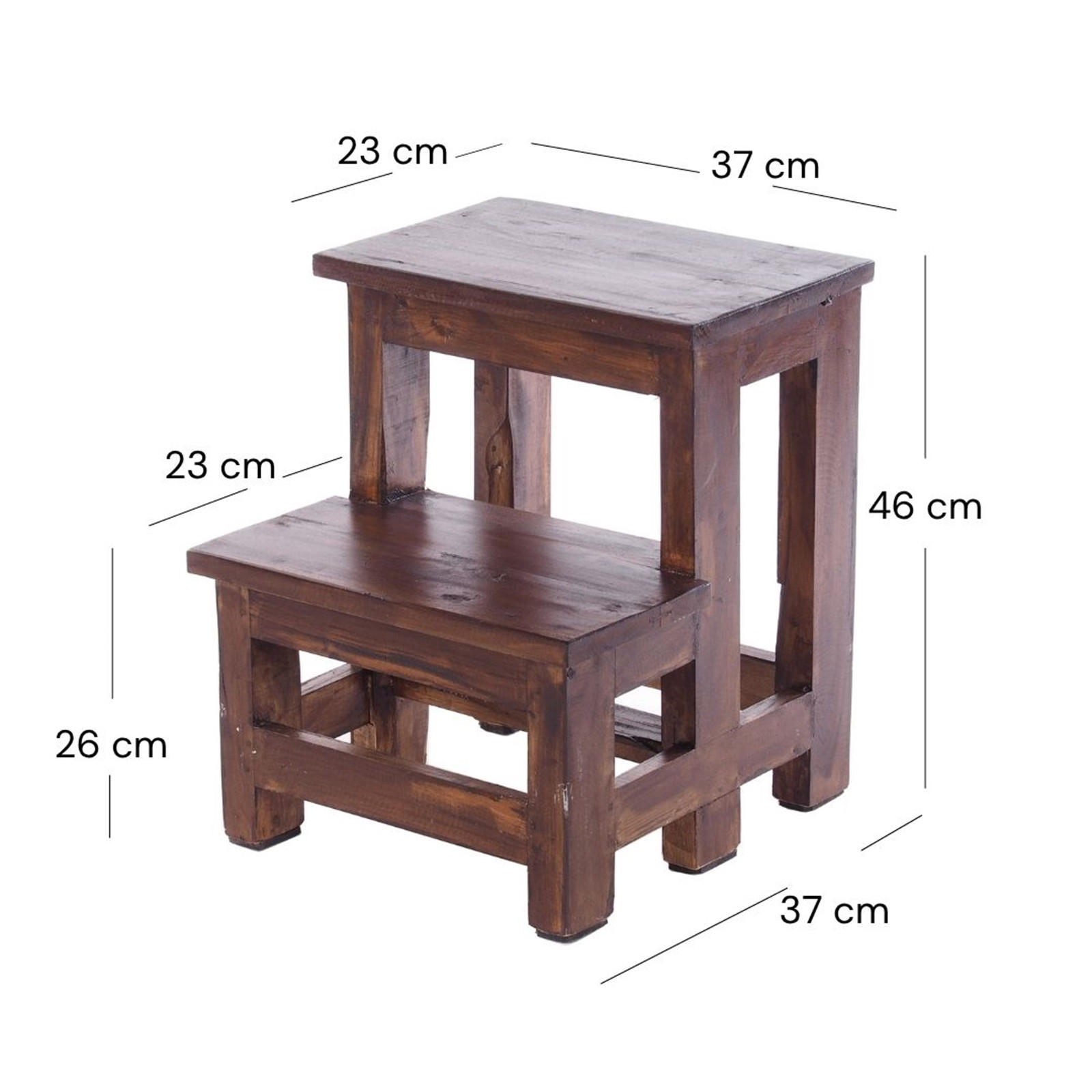 TRITTLEITER STEP Recyclingholz zweistufig 03 dunkelbraun - Dunkelbraun, Holz (37/46/37cm) - DESIGN DELIGHTS