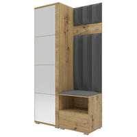 GEPOLSTERT Garderoben-Set Nela I LUX (Spiegel – Farbe Eiche Artisan + Stoff Trinity 15) - Dunkelgrau/Silberfarben, Holz/Holzwerkstoff (100/187/40cm) - Ravio