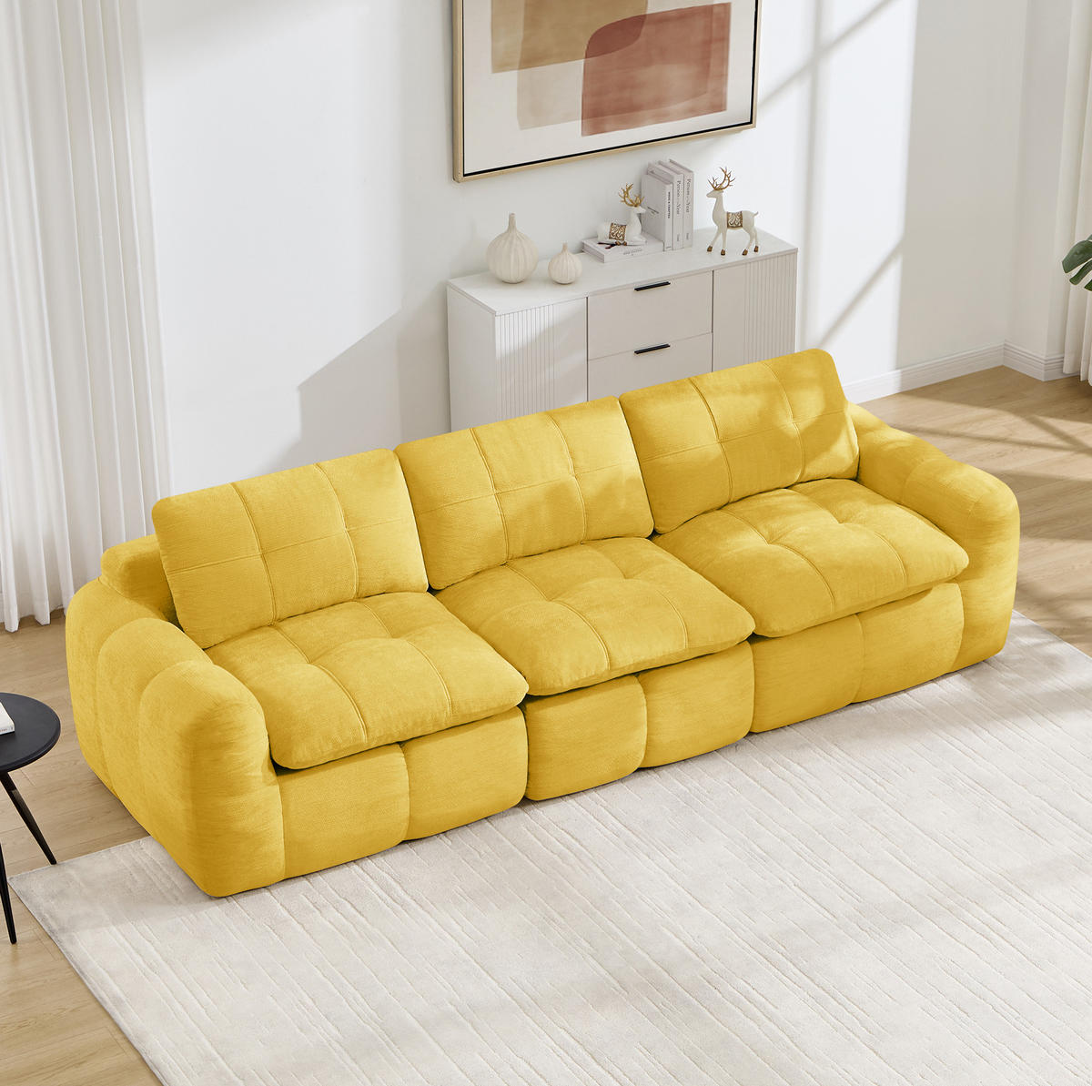 SOFA 264/97/68 cm in Gelb aus Chenille mit modularem Design und hoher Belastbarkeit - Gelb, Textil (97/68/264cm) - Flora Grace