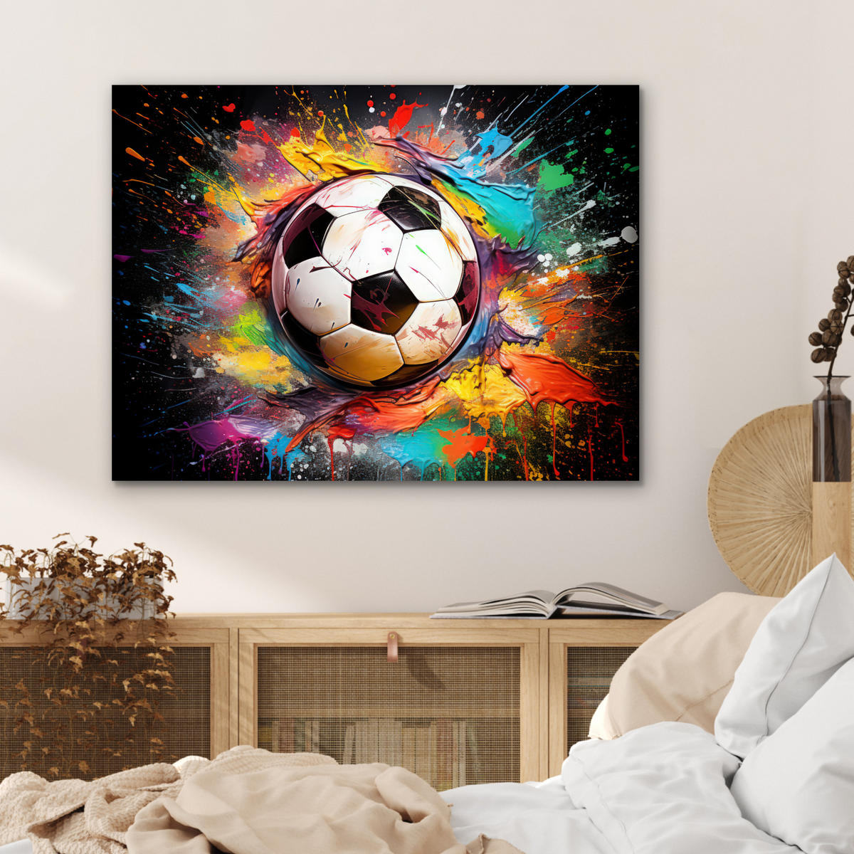 KOVOVÝ OBRAZ Futbal - Farba - Farby - Čierna - Biela 80x60 cm - biela, kov (80/60cm) - MuchoWow