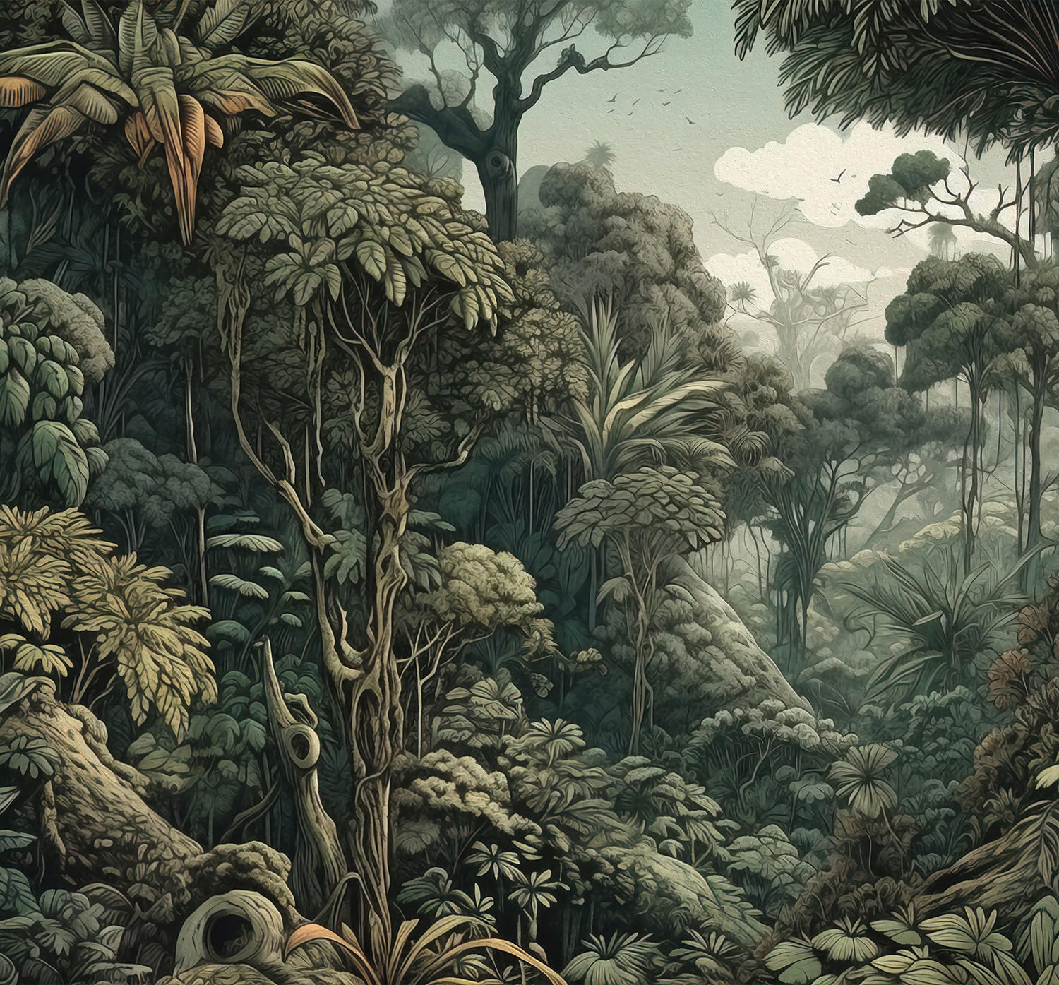 FOTOTAPETE Dschungelmuster 300 x 279 cm - Grün, Papier (300/279cm) - Sanders & Sanders