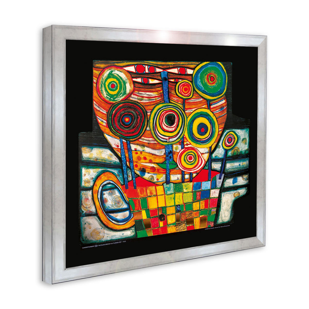 BILD gerahmt 53x53 cm Friedensreich Hundertwasser „Das Dingsda wächst im Blumentopf“ - Gelb, Holz (53/53cm) - artissimo
