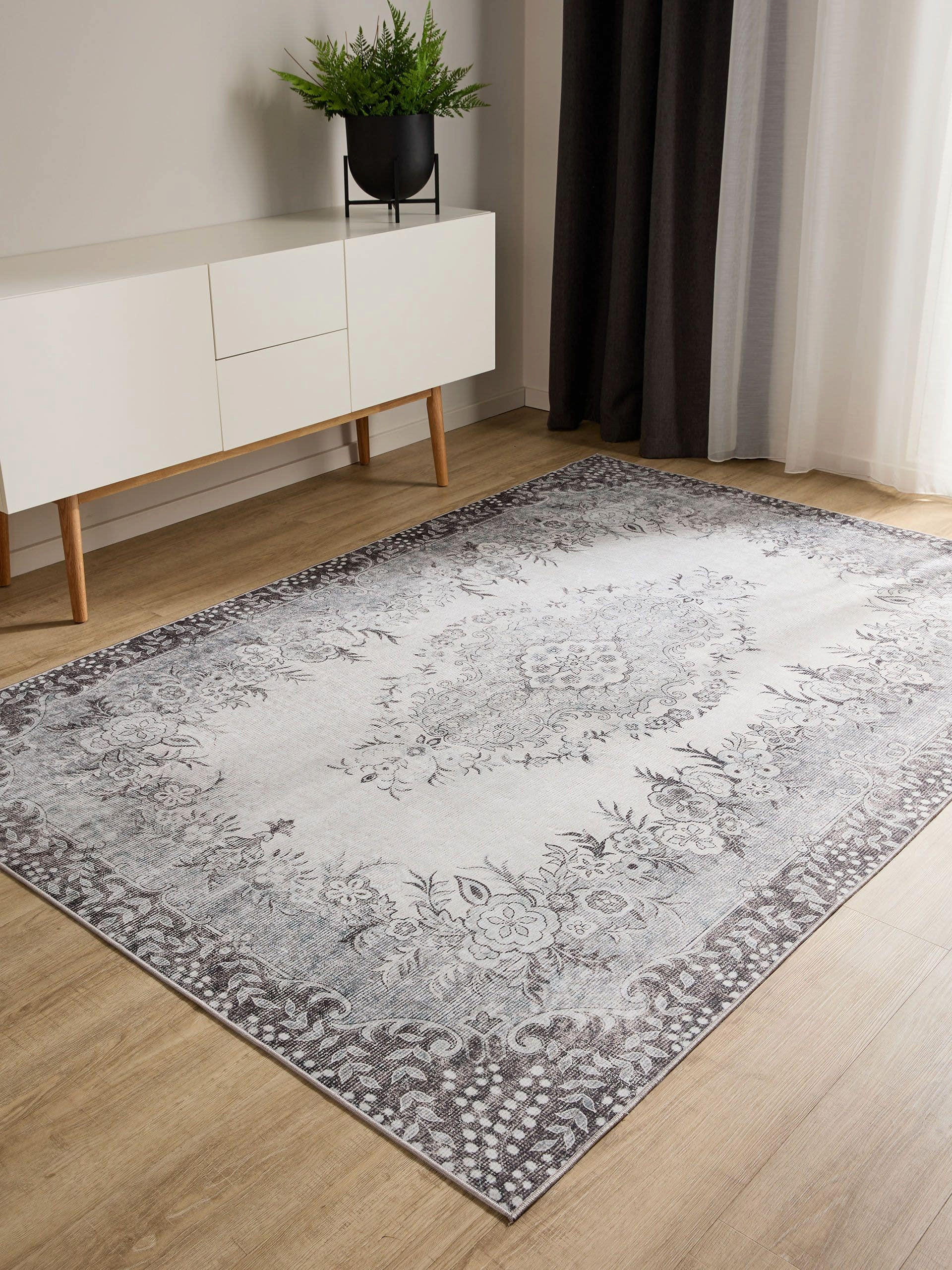 VINTAGE-TEPPICH George waschbar 160x230 cm - Schwarz/Grau, Kunststoff (160/230cm) - benuta