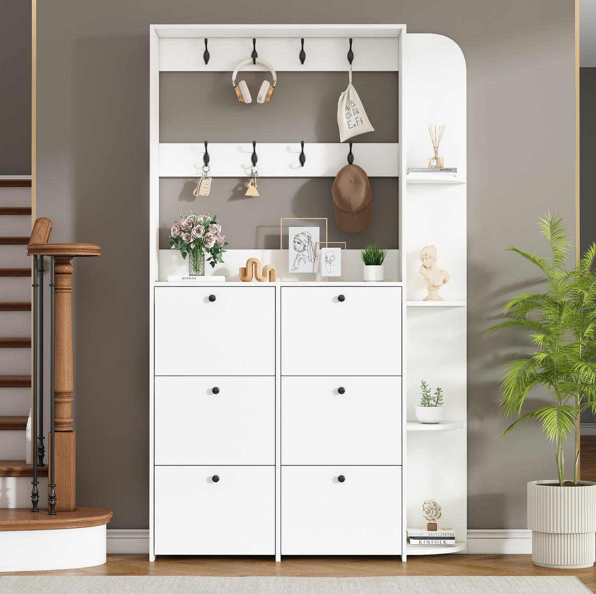 GARDEROBENSCHRANK mit Schuhaufbewahrung 120 x 24 x 200 cm Weiß 6 Klapptüren - Weiß, Holzwerkstoff (24/200/120cm) - Beauniv