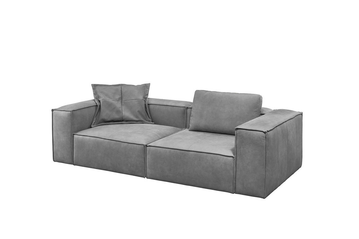 SOFA CARMO Grau Leder - Schwarz/Grau, Leder/Kunststoff (266/68/118cm) - KAWOLA