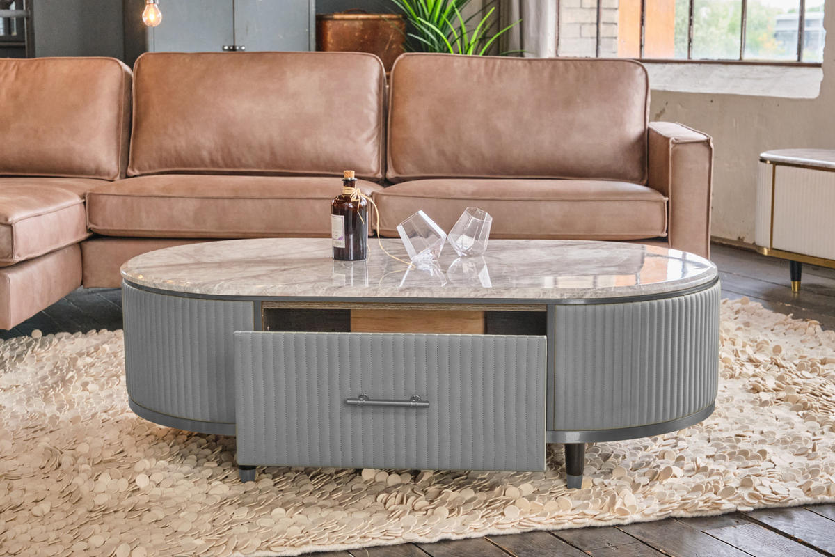 COUCHTISCH MARIA Grau Kunstleder - Schwarz/Grau, Textil/Metall (70/130/45cm) - KAWOLA
