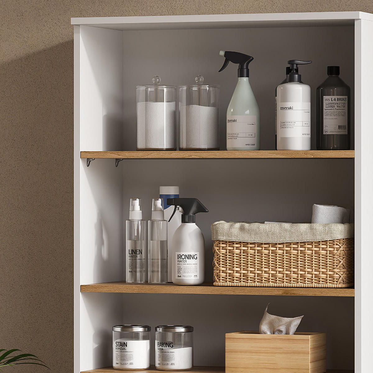 BADSCHRANK Viktor Weiß/Artisan 68 x 100.4 cm mit offenen Regalen - Weiß, Holzwerkstoff (68/100.4/29cm) - Vicco