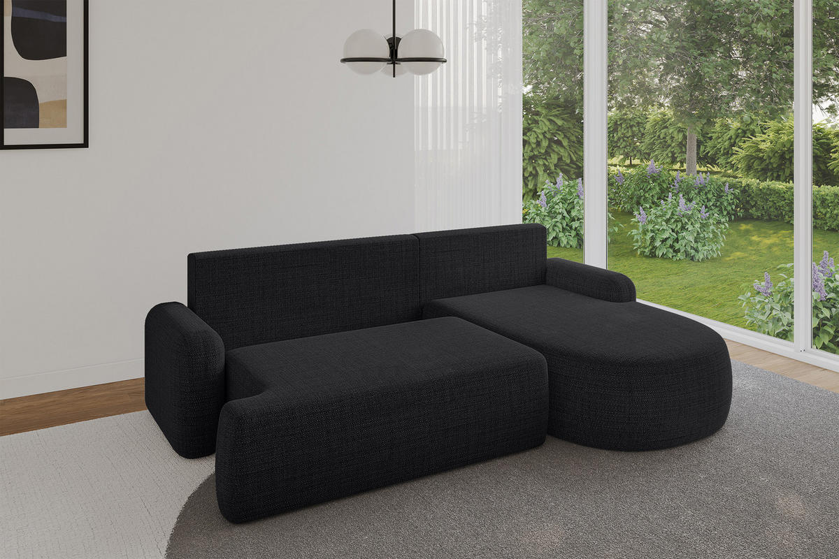 WOHNLANDSCHAFT mit Schlaffunktion und Bettkasten LIRA-L - 264x172x89 Schwarz - Schwarz, Holzwerkstoff/Textil (172/264cm) - ALTDECOR