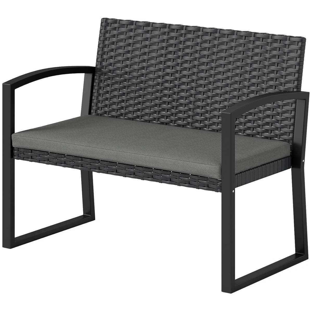 GARTENBANK 2-Sitzer DE-13681 mit Polsterkissen Grau & Schwarz - Grau, Kunststoff/Metall (103/78/58cm) - ComfortXL