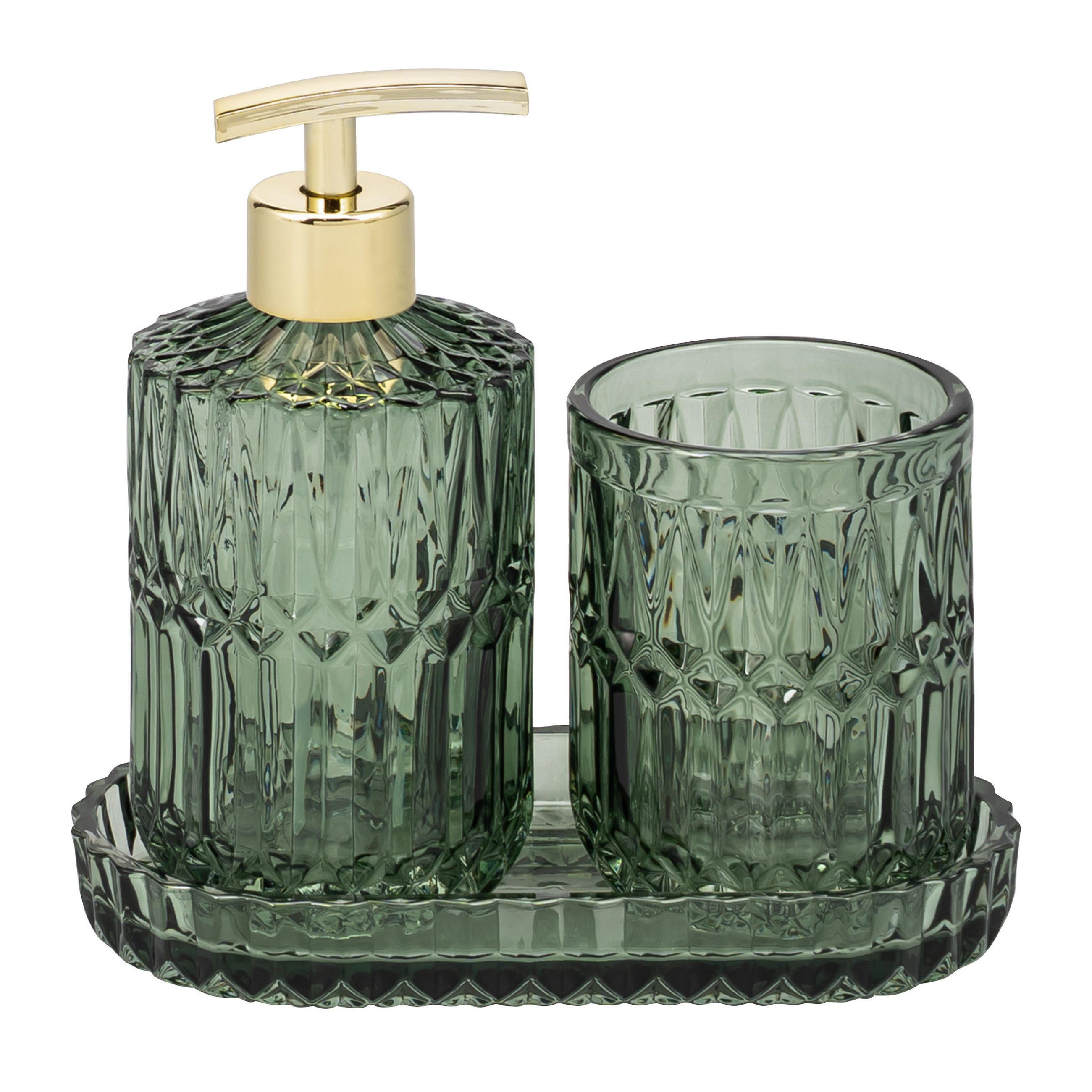 BADEZIMMER-SET BURANO 3tlg. grün, Glas - Grün, Glas (18.5/2.5/10cm) - eluno