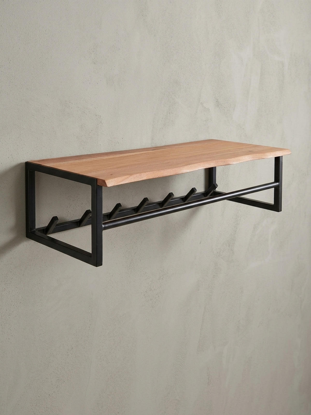 WANDGARDEROBE Akazie Massivholz Metall Modern mit Baumkante - Beige, Holz/Metall (80/22/33cm) - KADIMA DESIGN