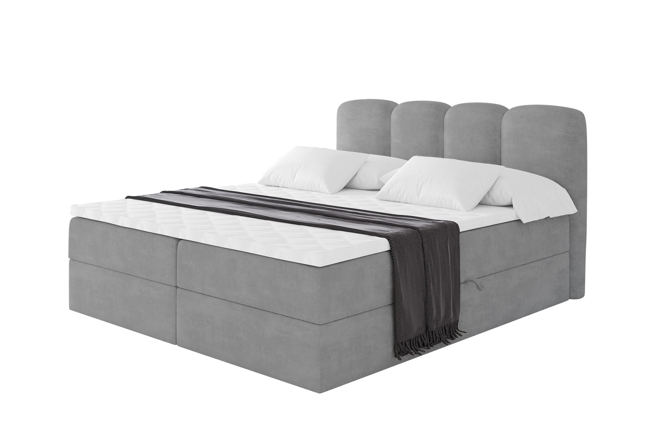 BOXBETT mit Matratze H4 - NINA - 160x200 cm - Hellgrau - Hellgrau, Holzwerkstoff (160/200cm) - ALTDECOR