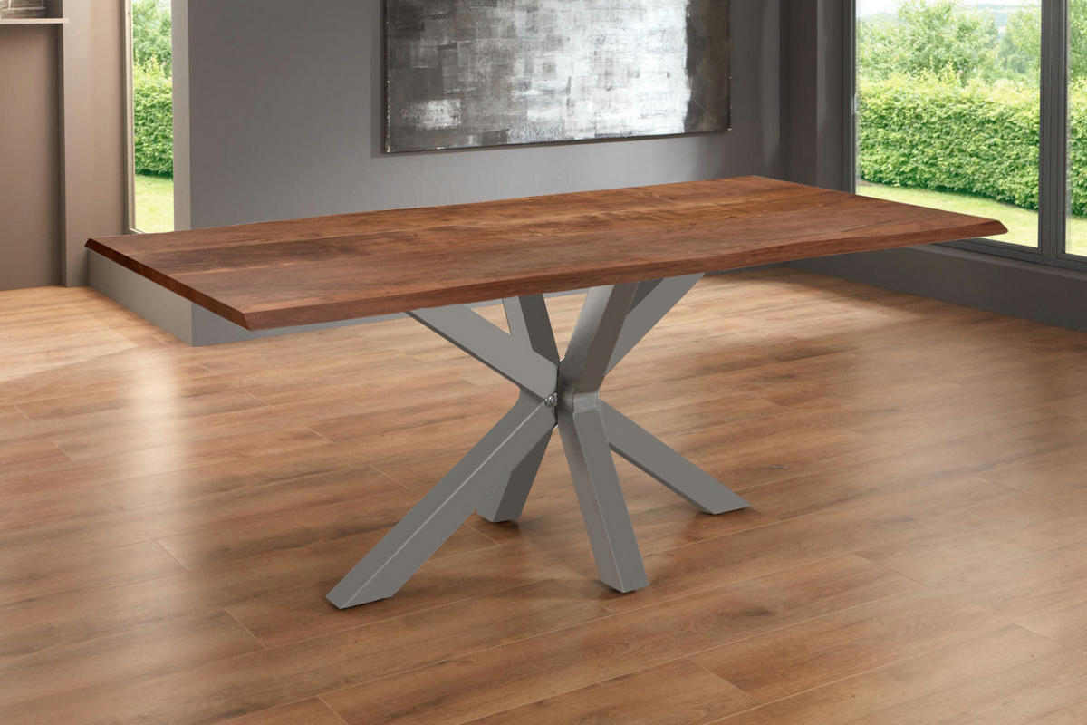 ESSTISCH SPYRO - Silberfarben/Braun, Holz/Metall (100/200/76cm) - SAM