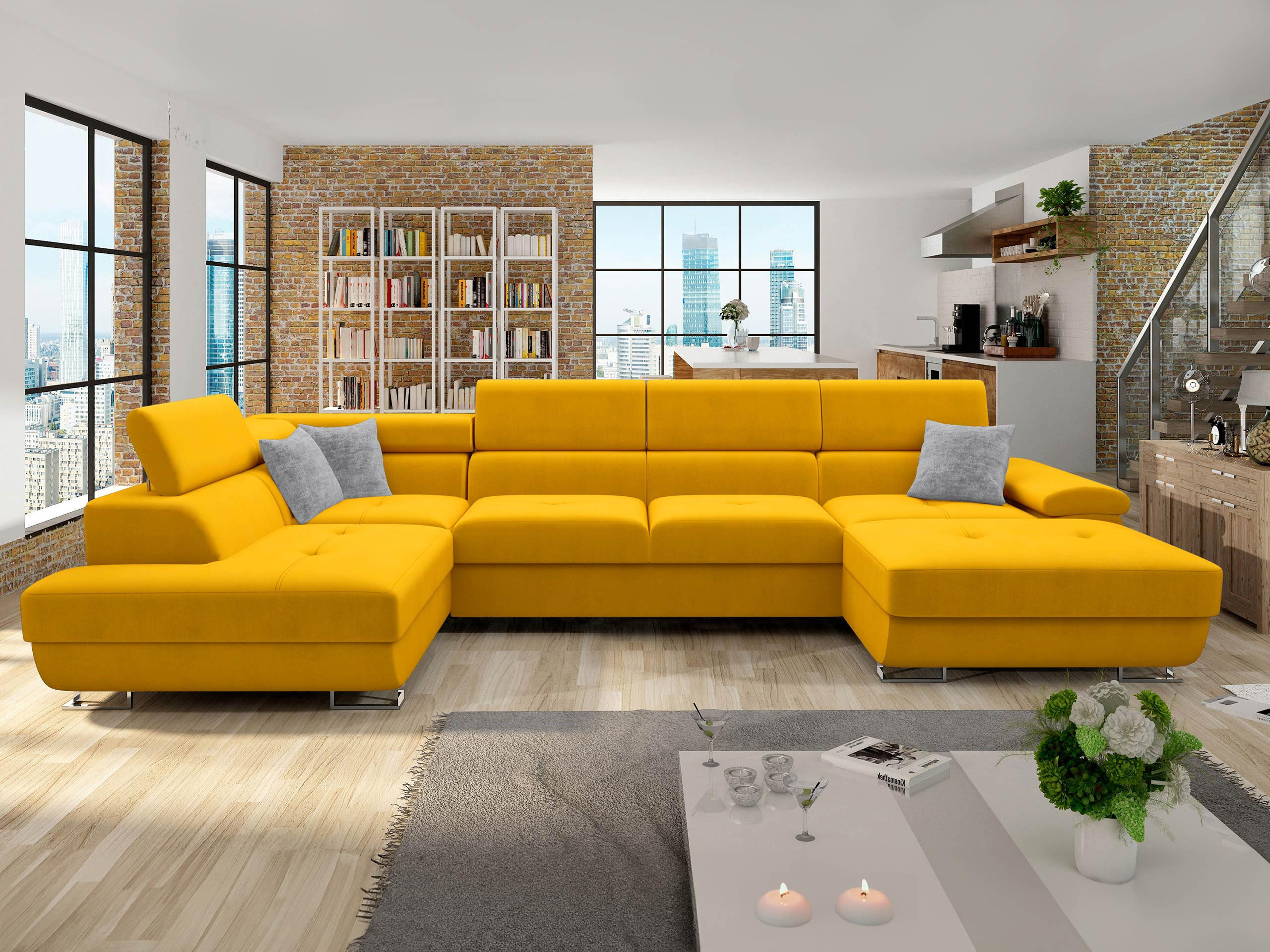 WOHNLANDSCHAFT Cotere Bis Premium, Seite: Links - Gelb/Grau, Holz/Textil (345/91/202cm) - MIRJAN24
