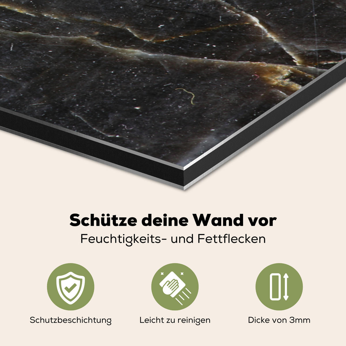 SPRITZSCHUTZ KÜCHE Marmor - Schwarz - Gold - Grau - Marmorstruktur 80x55 cm - Goldfarben, Metall (80/0.3/55cm) - MuchoWow