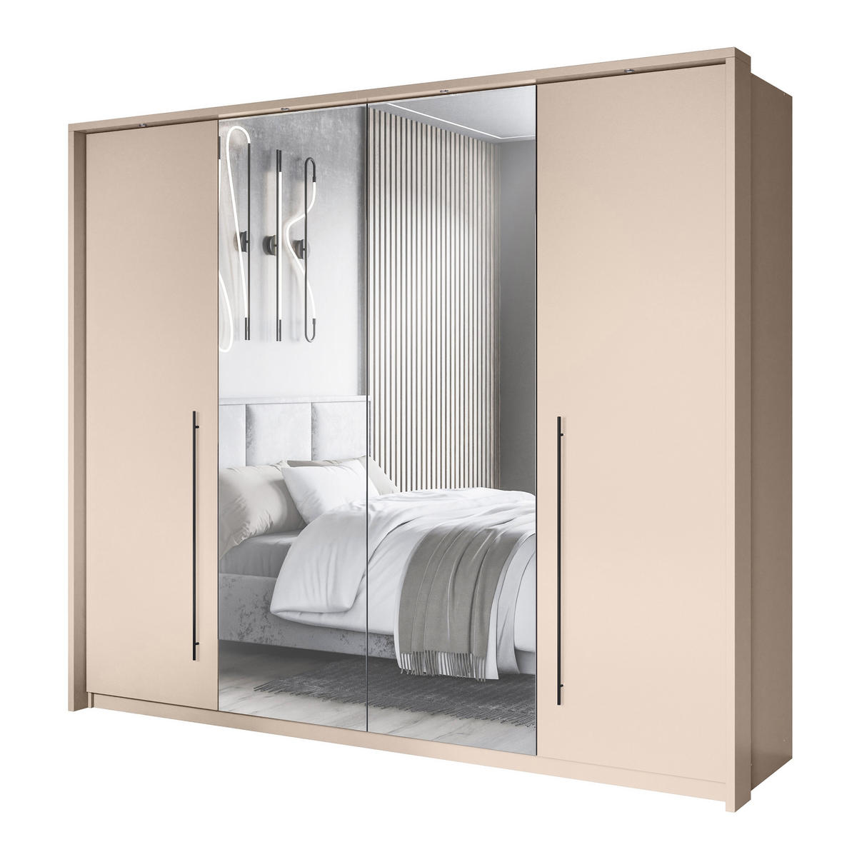 SCHWEBETÜRENSCHRANK MUNDO 255/219/65 cm 2-türig mit Spiegel Beige - Beige, Holzwerkstoff (255/219/65cm) - MASSENO