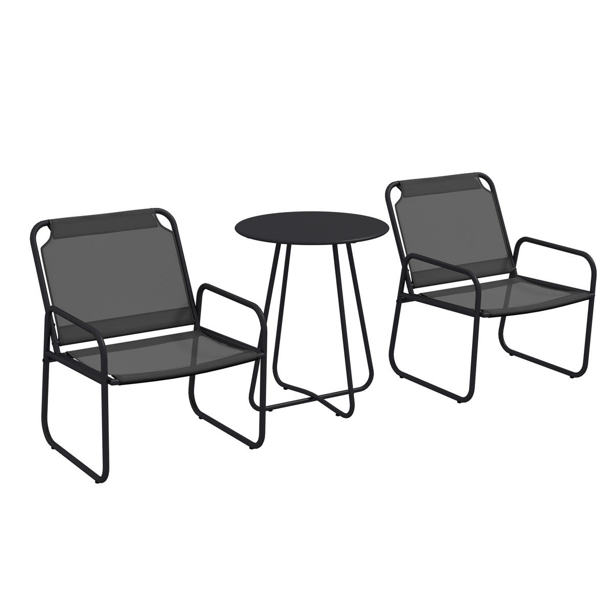 BALKONSET 3-teilig DE-14094 2 Sessel + runder Tisch Grau - Grau, Metall - ComfortXL