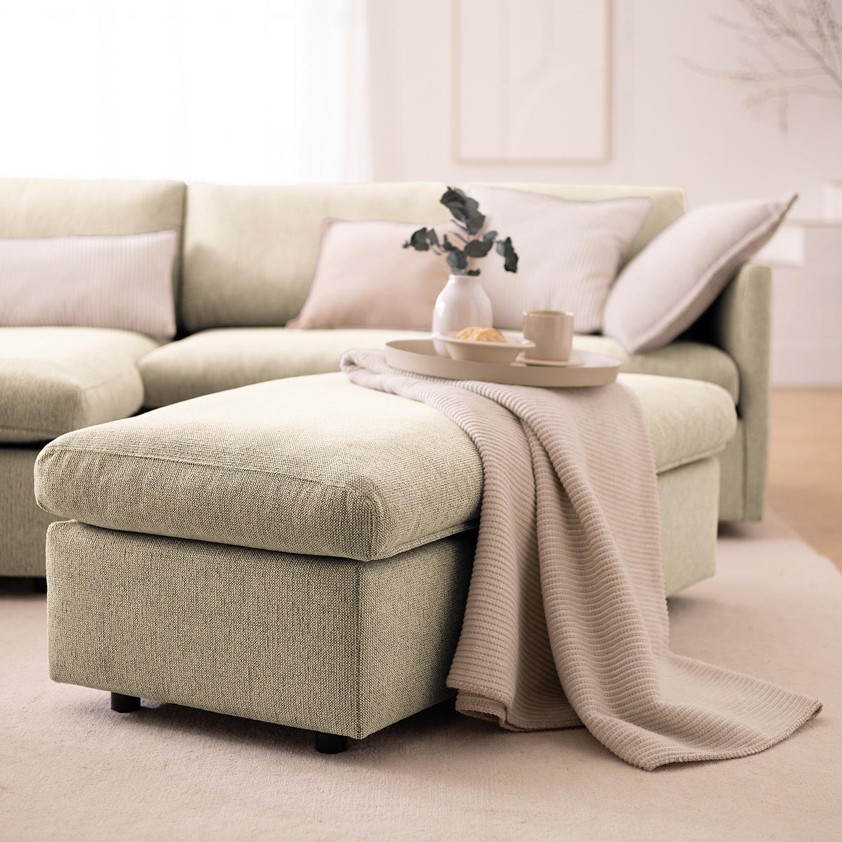 POLSTERHOCKER - Creme/Schwarz, Kunststoff/Textil (131/44/61cm) - home24