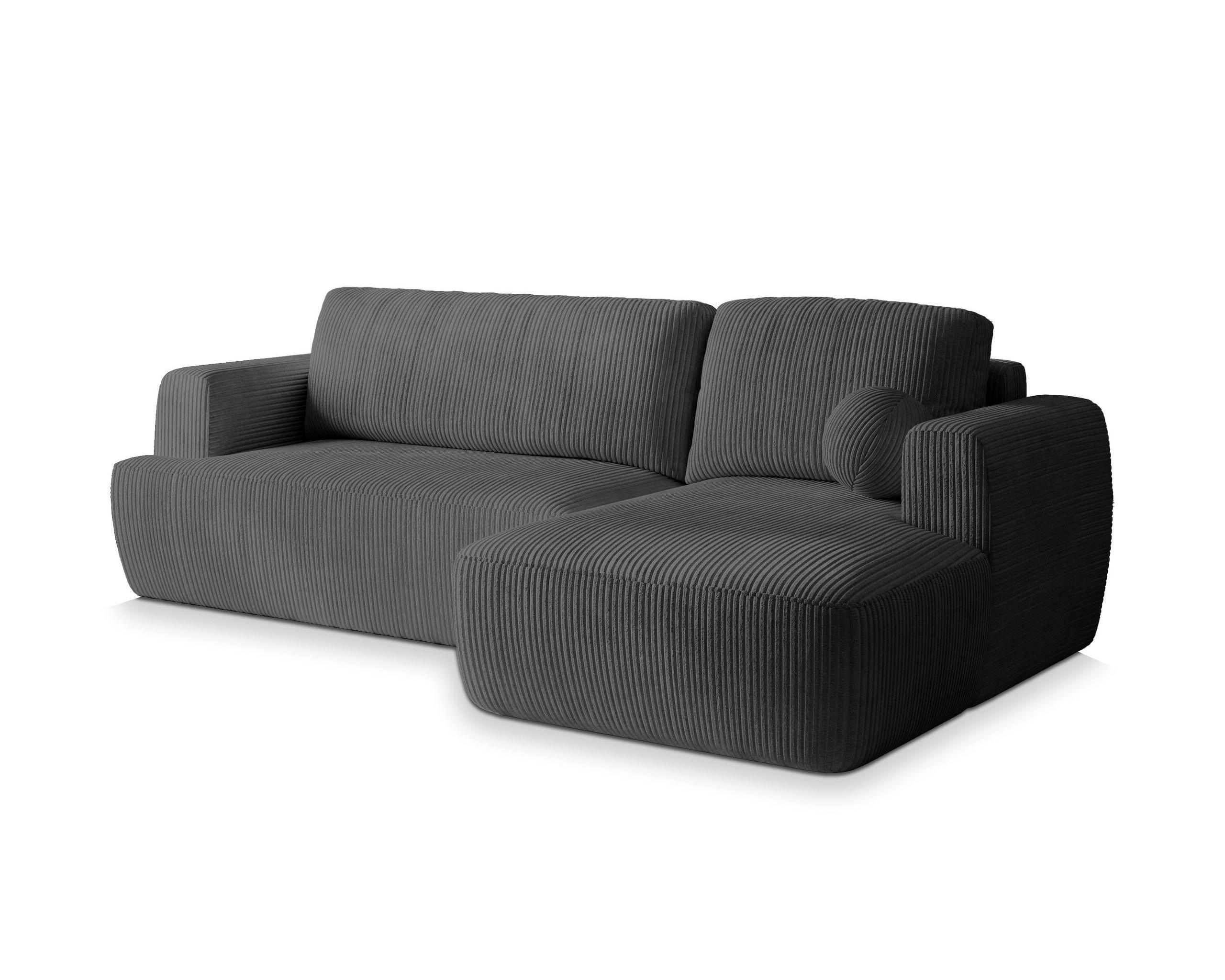 ECKSOFA SENTI P R-S Graphitfarben Kordstoff mit Schlaffunktion - Graphitfarben, Holz (246/148cm) - MASSENO