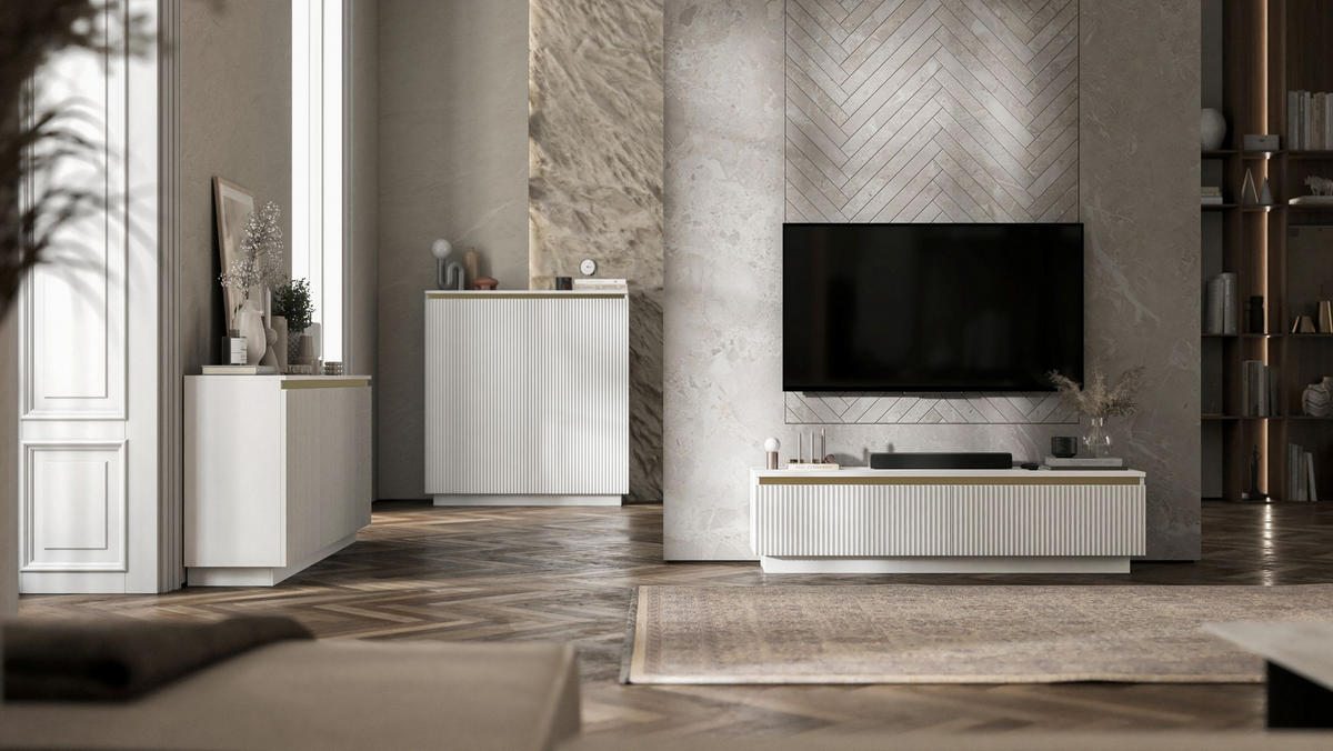 HIGHBOARD Selene 2D Weiß Matt 111 cm Glamour - Weiß, Holzwerkstoff (110.8/118/35cm) - Meble Lindner