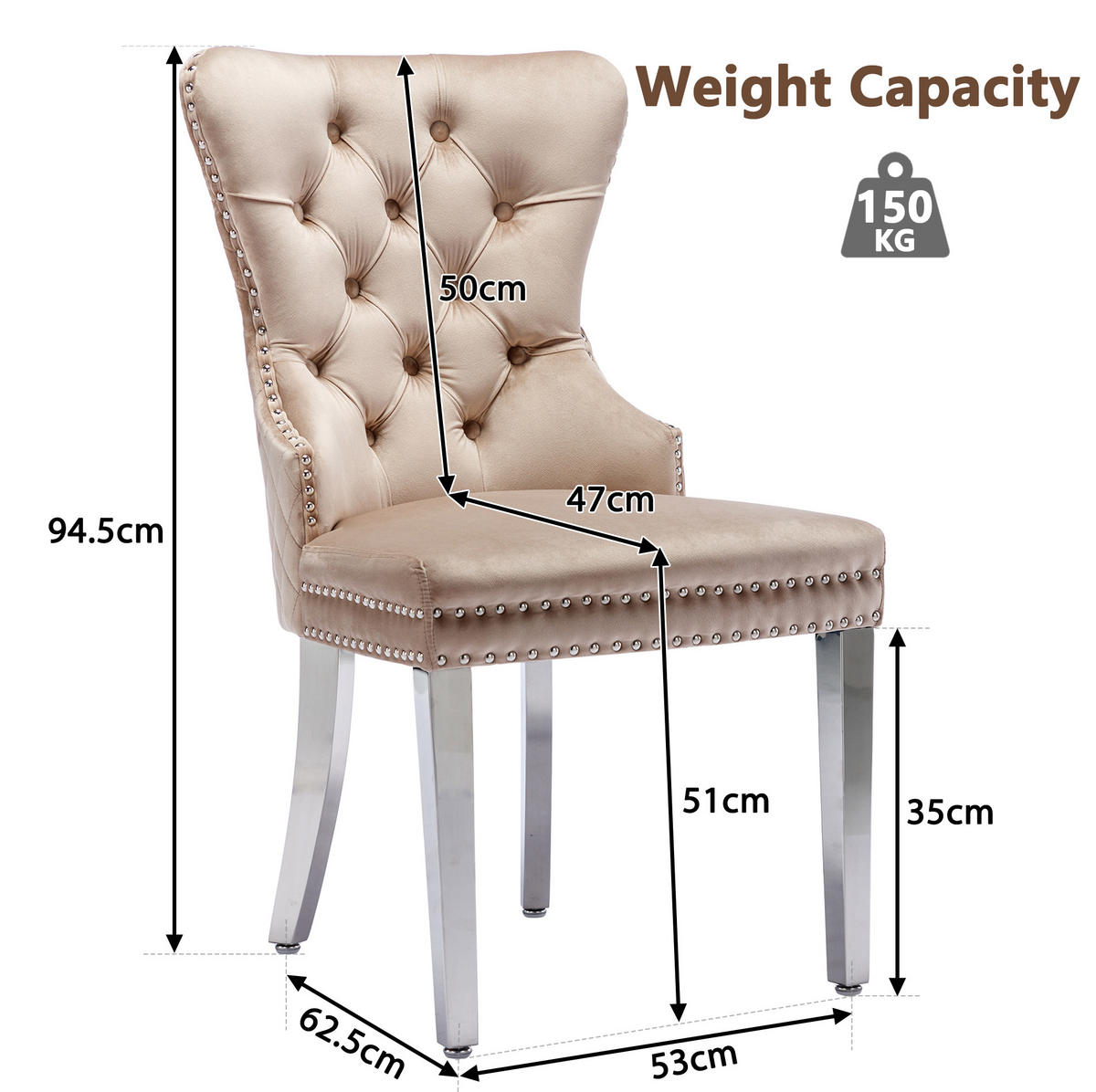 ESSZIMMERSTUHL gepolstert ca. 62,5 x 94,5 cm Samt Beige 6er-Set - Beige, Metall (62.5/94.5/53.2cm) - Meubliv