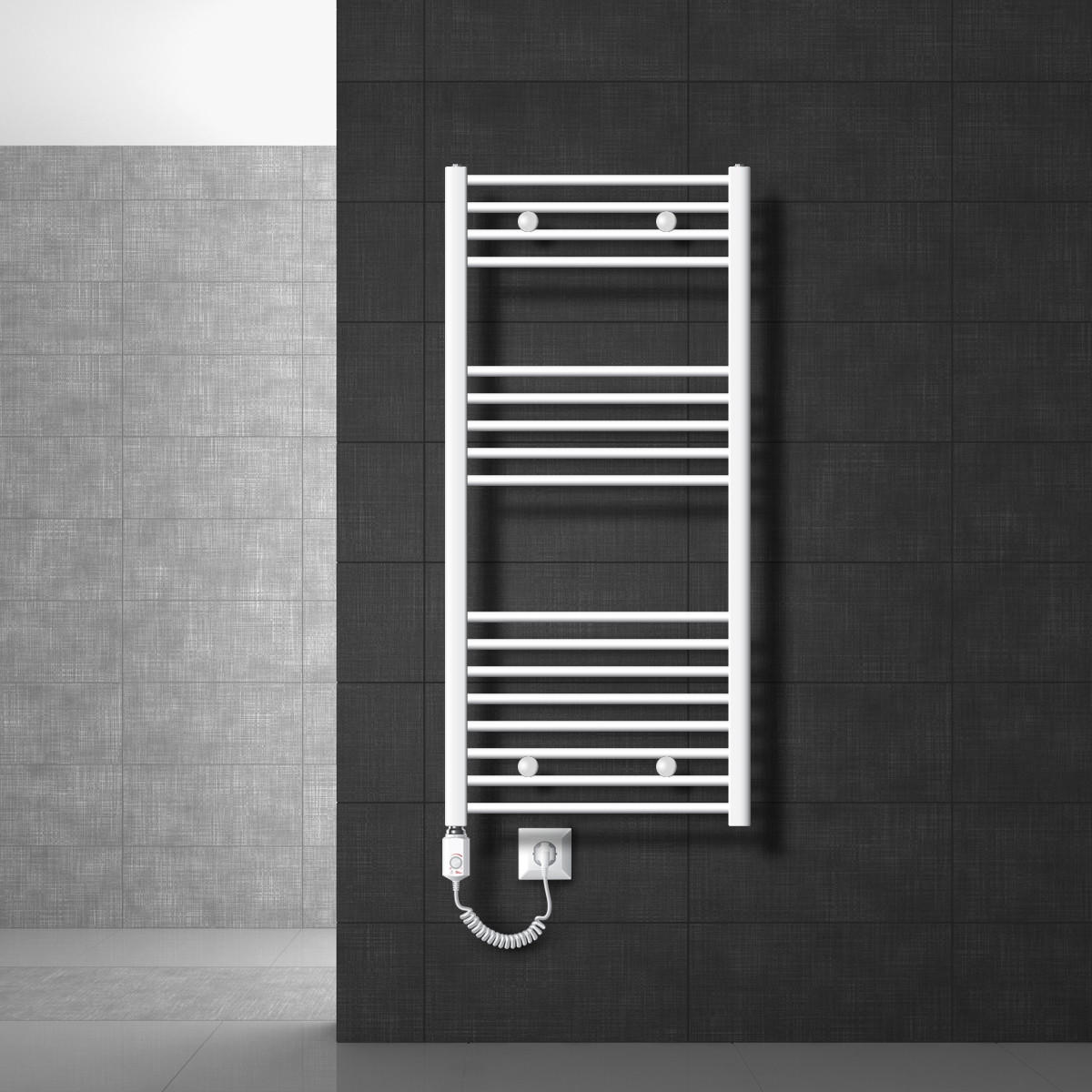 BADHEIZKÖRPER elektrisch Sahara 600x1200 mm Weiß gerade mit Heizstab 900W - Weiß, Metall (3/120/60cm) - LuxeBath