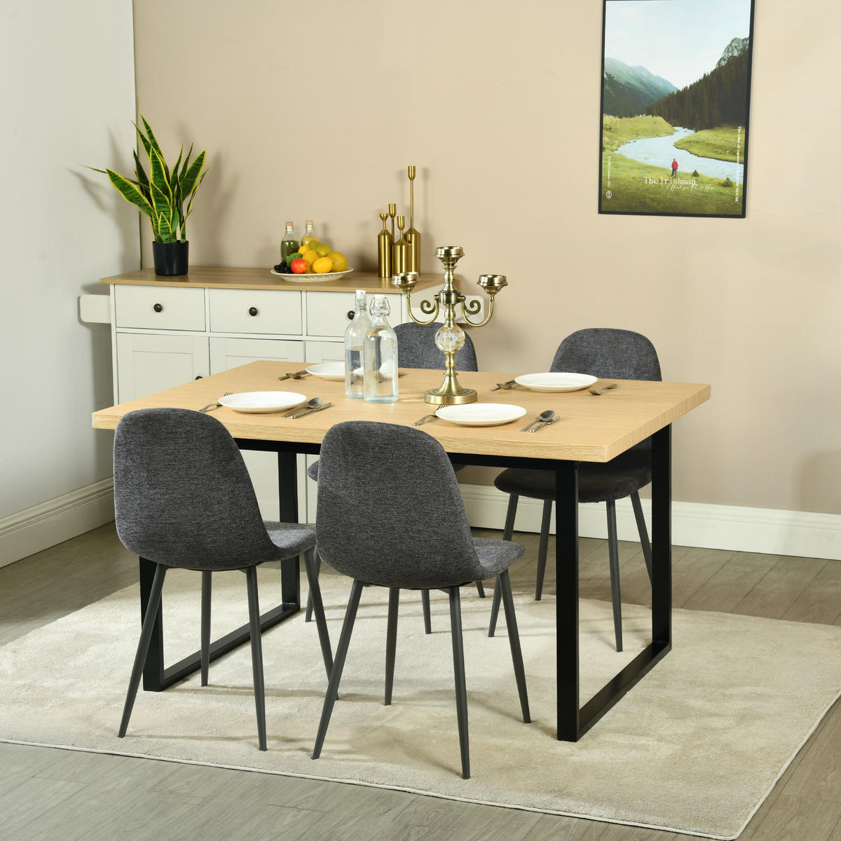 ESSZIMMERSTÜHLE 4er Set Webstoffbezug Grau - Grau, Metall (40.5/85/41.5cm) - Meubles Cosy